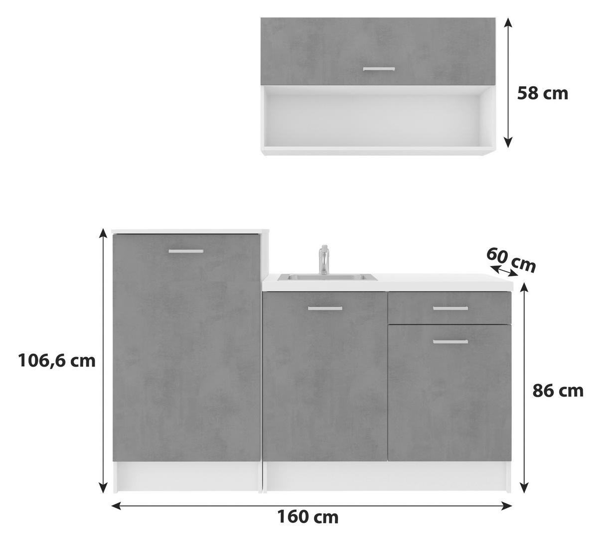 Kuchyňský blok SMART bez spotřebičů, šířka 160 cm - šedá/bílá, Design, kompozitní dřevo/plast (160cm) - P & B