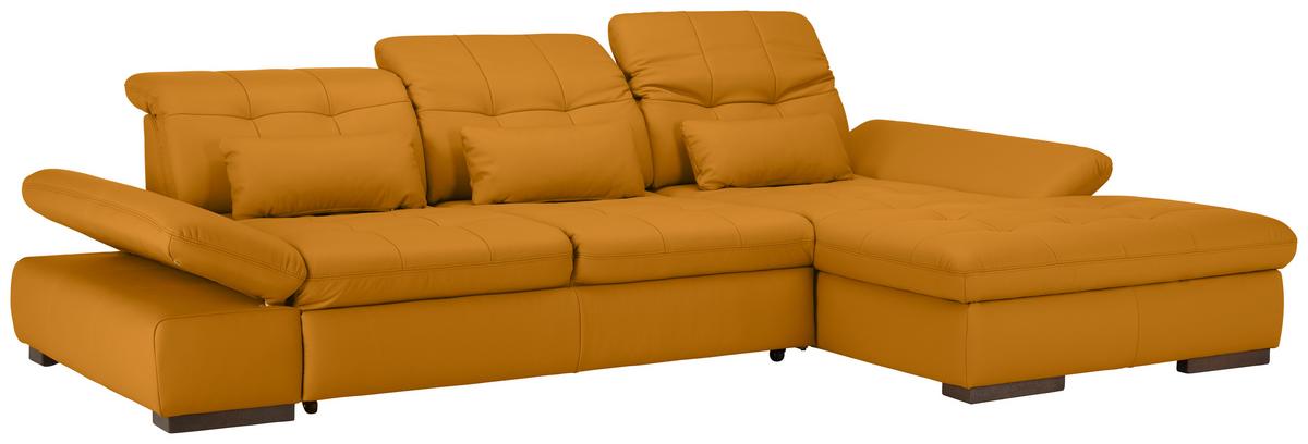 Rohová sedačka SANFINO, pravá, žlutá pravá kůže - barvy chromu/žlutá, Konvenční, kov/kůže (305/199cm) - Premium Living