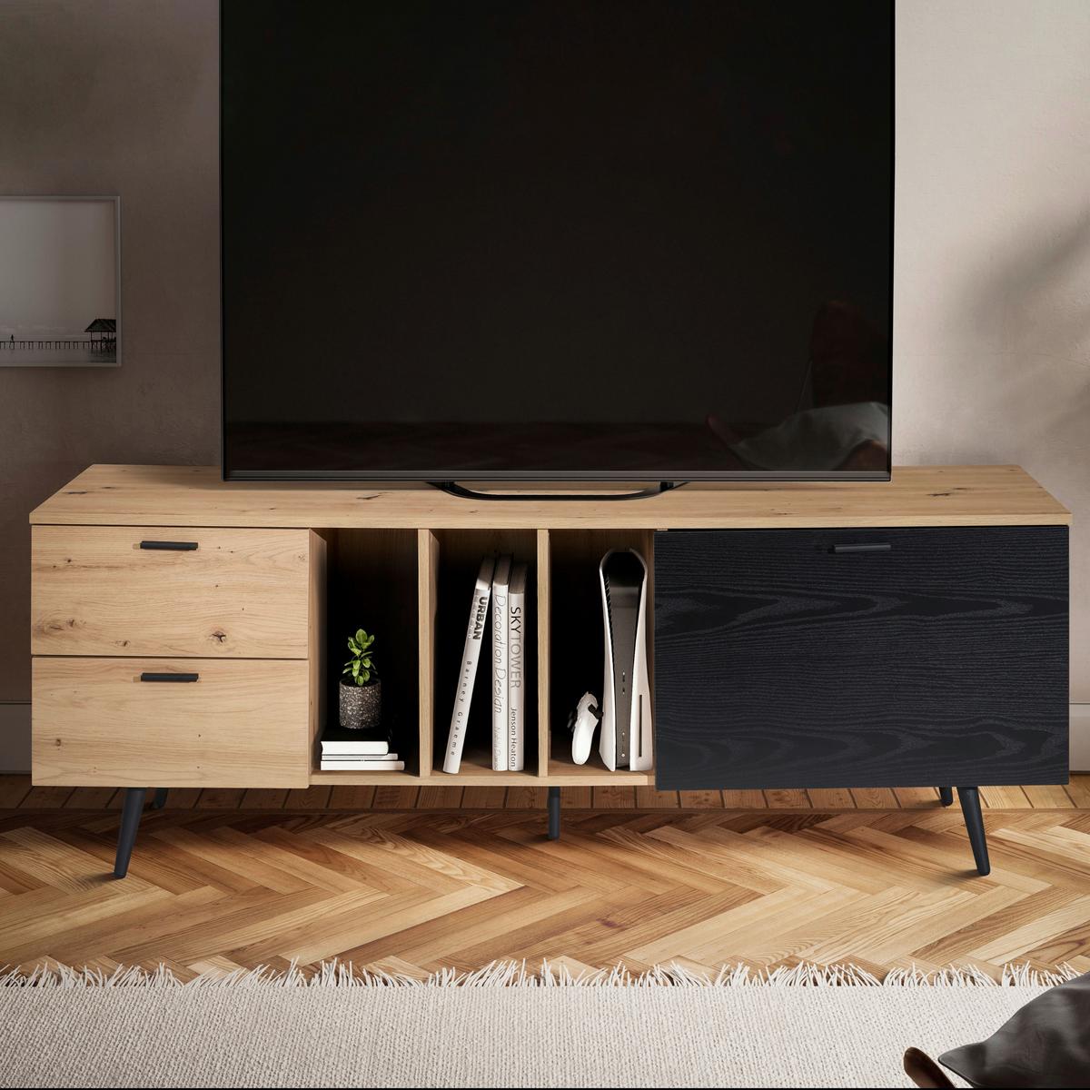 Nízka komoda černá/dekor dub - černá/barvy dubu, Design, kov/kompozitní dřevo (150/55/40cm) - Livetastic
