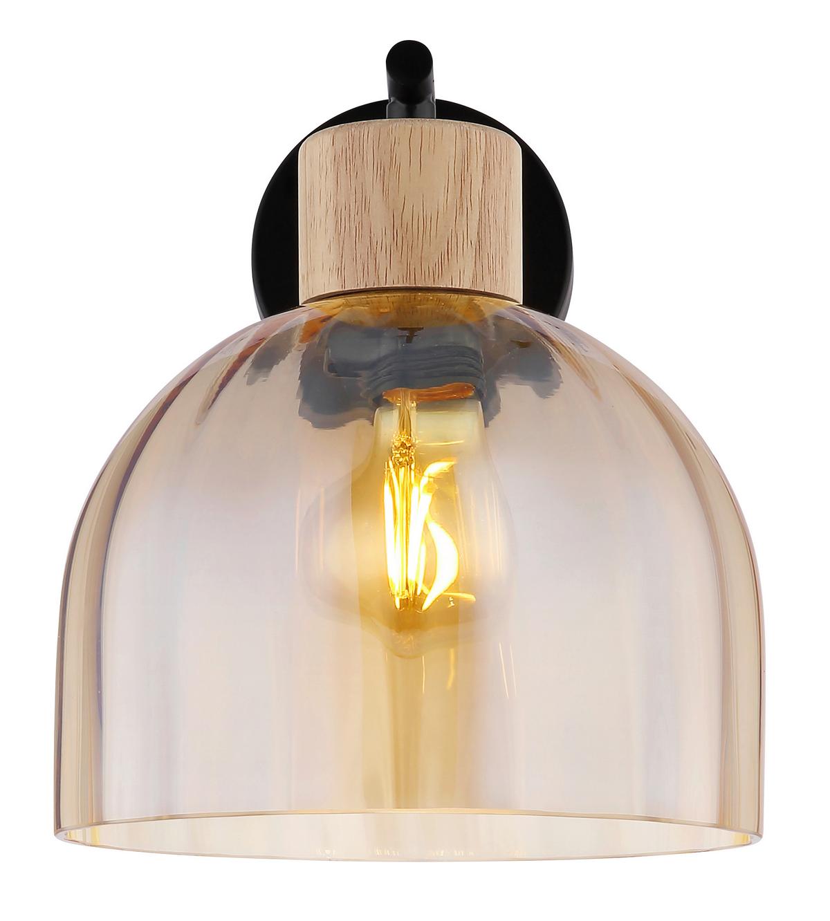 WANDLEUCHTE Braun, Schwarz, ca. 20x24x24cm - Schwarz/Braun, Design, Glas/Holz (20/23,5/24cm) - Globo