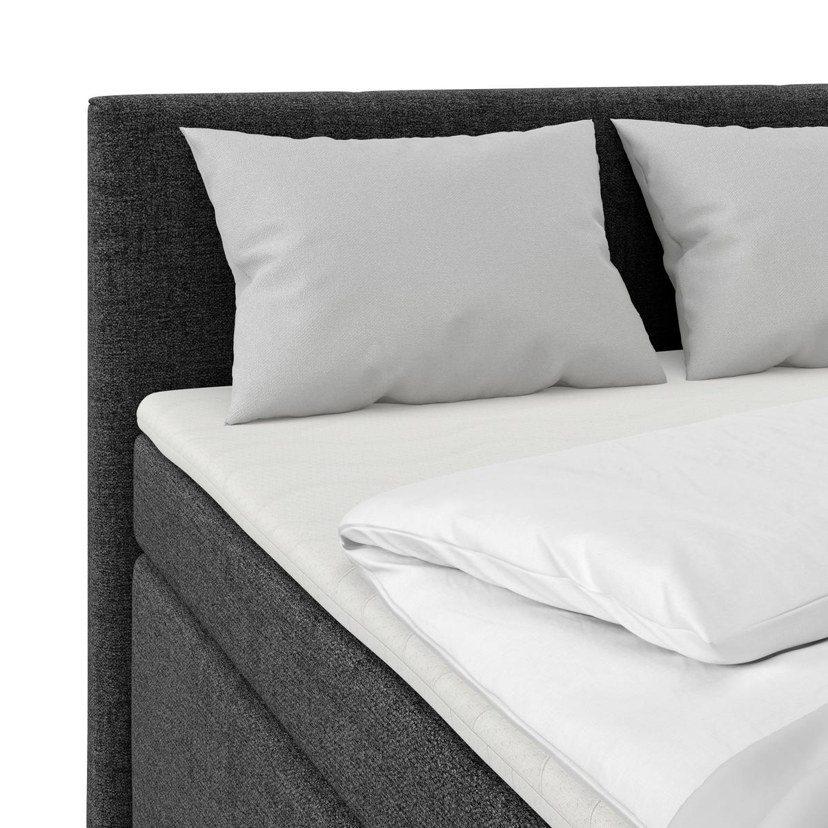 Boxspringbett Mira Webstoff Schwarz, Lf:140x200cm - Beige/Schwarz, KONVENTIONELL, Holz/Textil (140/200cm)