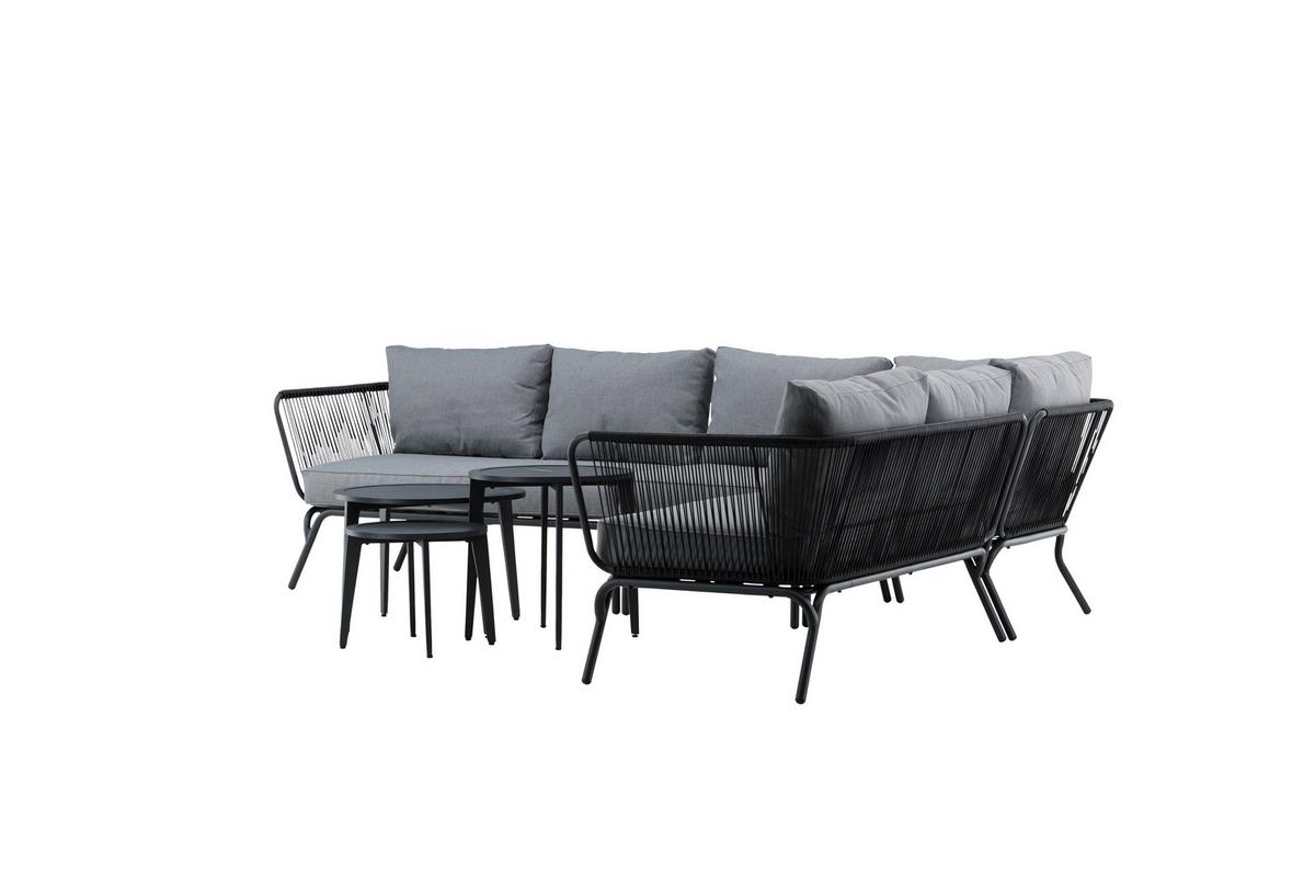 Dining-Loungeset Roxo - Schwarz/Grau, KONVENTIONELL, Textil/Metall - Gardenson