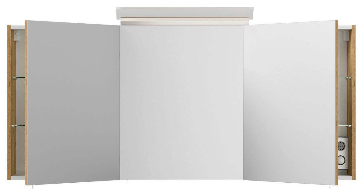 Spiegelschrank Eiche Dekor B: 140 cm - Eichefarben, MODERN, Glas/Holzwerkstoff (140/62/17cm) - MID.YOU