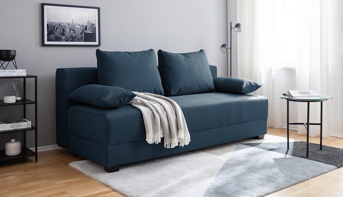 Schlafsofa Dingo, Dunkelblau B: 202 cm - Dunkelbraun/Dunkelblau, Design, Textil (202/85/110cm) - MID.YOU