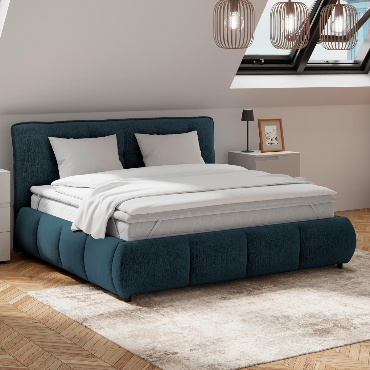 Polsterbett LIMO Dunkelblau 160x200 cm - Schwarz/Dunkelblau, KONVENTIONELL, Holz/Holzwerkstoff (160/200cm) - James Wood