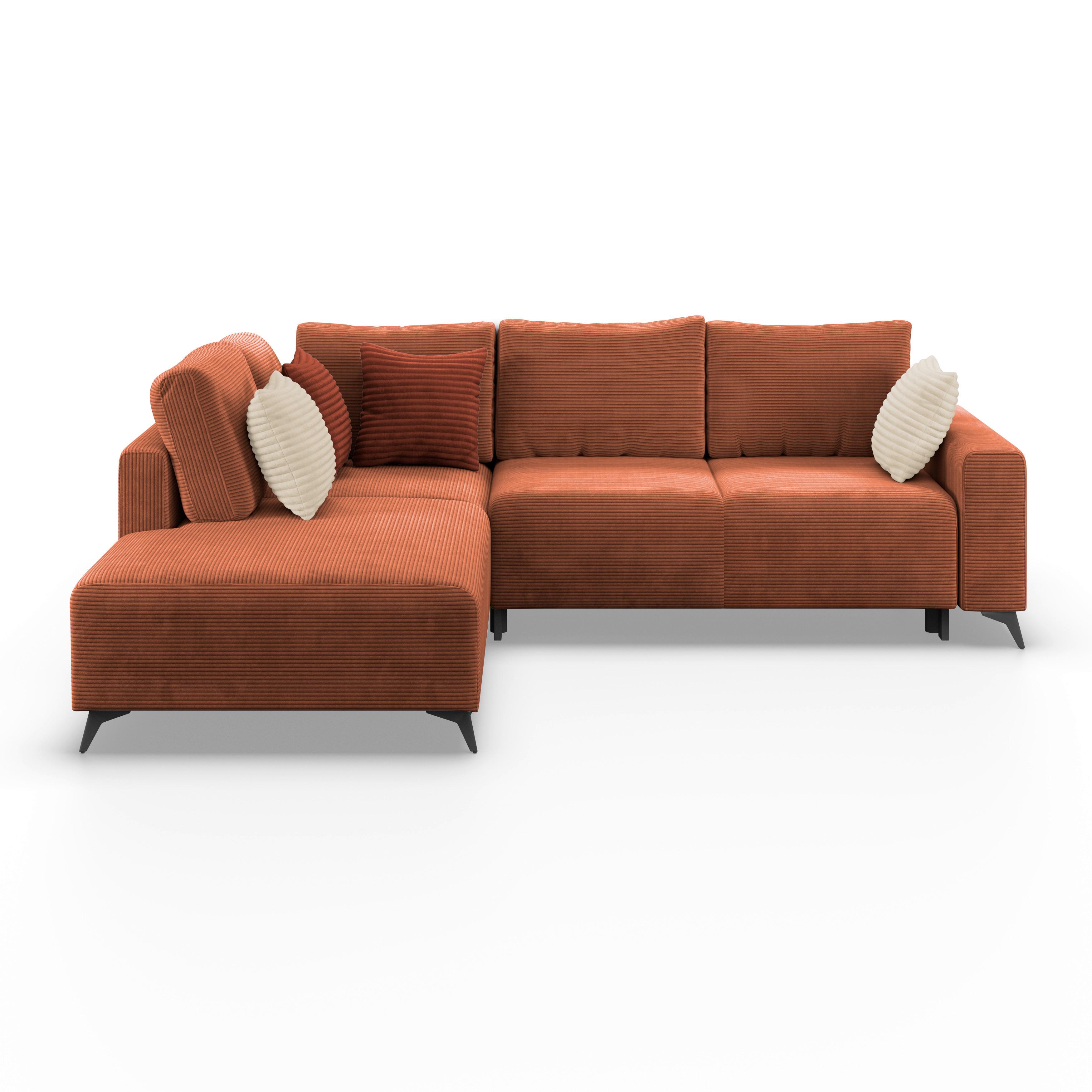 Ecksofa mit Schlaffunktion Lincoln Kupfer Cord 212x270 cm