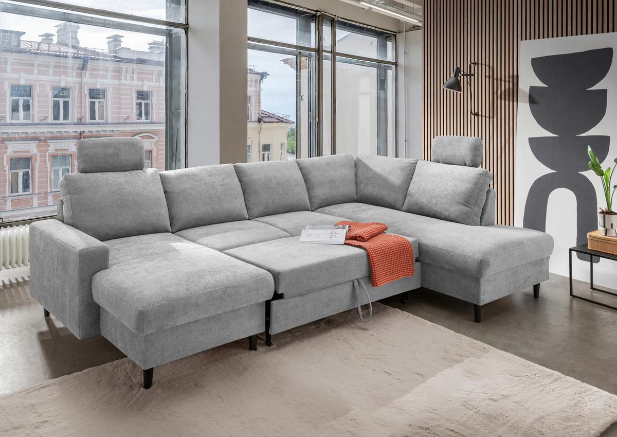 Wohnlandschaft Passione Grau U: 153x305x200 cm - Schwarz/Grau, MODERN, Textil (153/305/200cm) - Livetastic