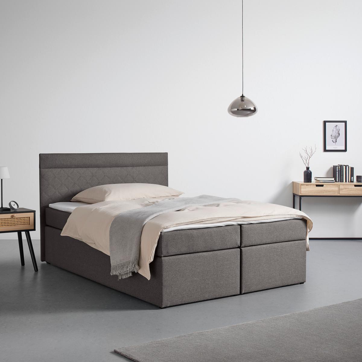 Boxspring posteľ s topperom Rosa 140x200 cm, tmavosivá - čierna/sivá, Modern, drevo/kompozitné drevo (140/200cm) - Bessagi Home