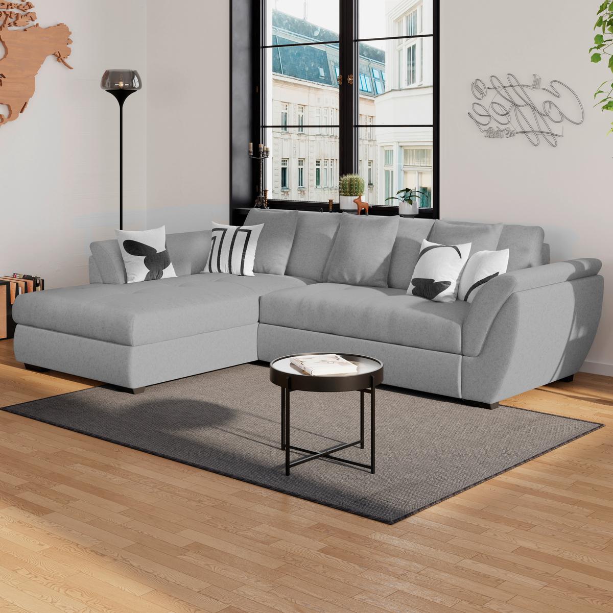 Ecksofa mit Schlaffunktion + Bettkasten Berisso Webstoff - Schwarz/Grau, Design, Textil (187/278cm) - Ondega