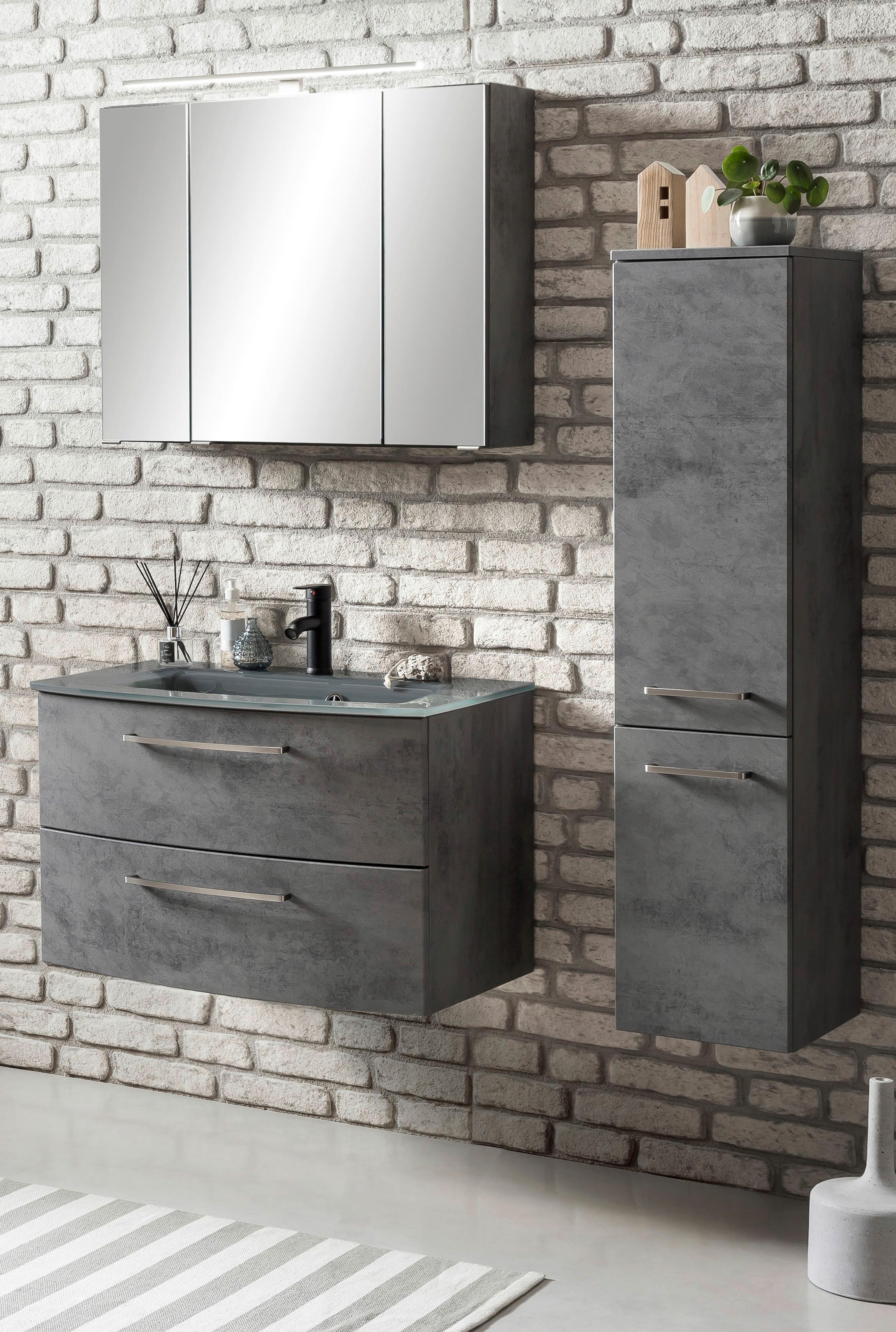 Badmöbel-Set 3-Tlg. Stockholm B: 110 cm Grau - Grau, KONVENTIONELL, Glas/Holzwerkstoff (110cm) - Held