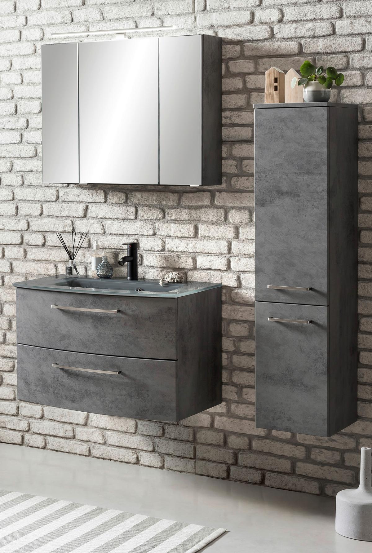 Badmöbel-set 3-tlg. Stockholm B: 110 Cm Grau - Grau, KONVENTIONELL, Glas/Holzwerkstoff (110cm) - Held