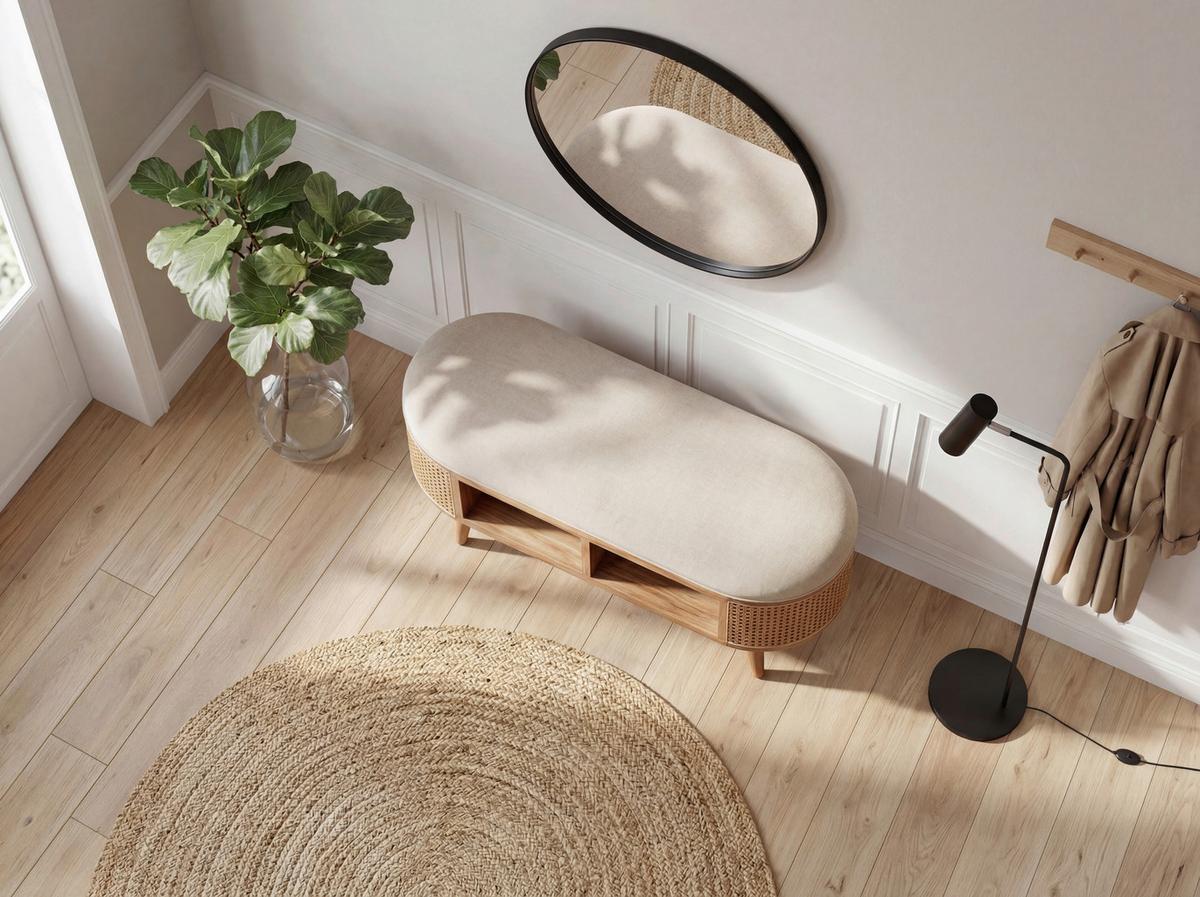 SITZBANK Akaziefarben B: 90cm - Weiß/Akaziefarben, Design, Holz/Textil (90/45/45cm) - MID.YOU