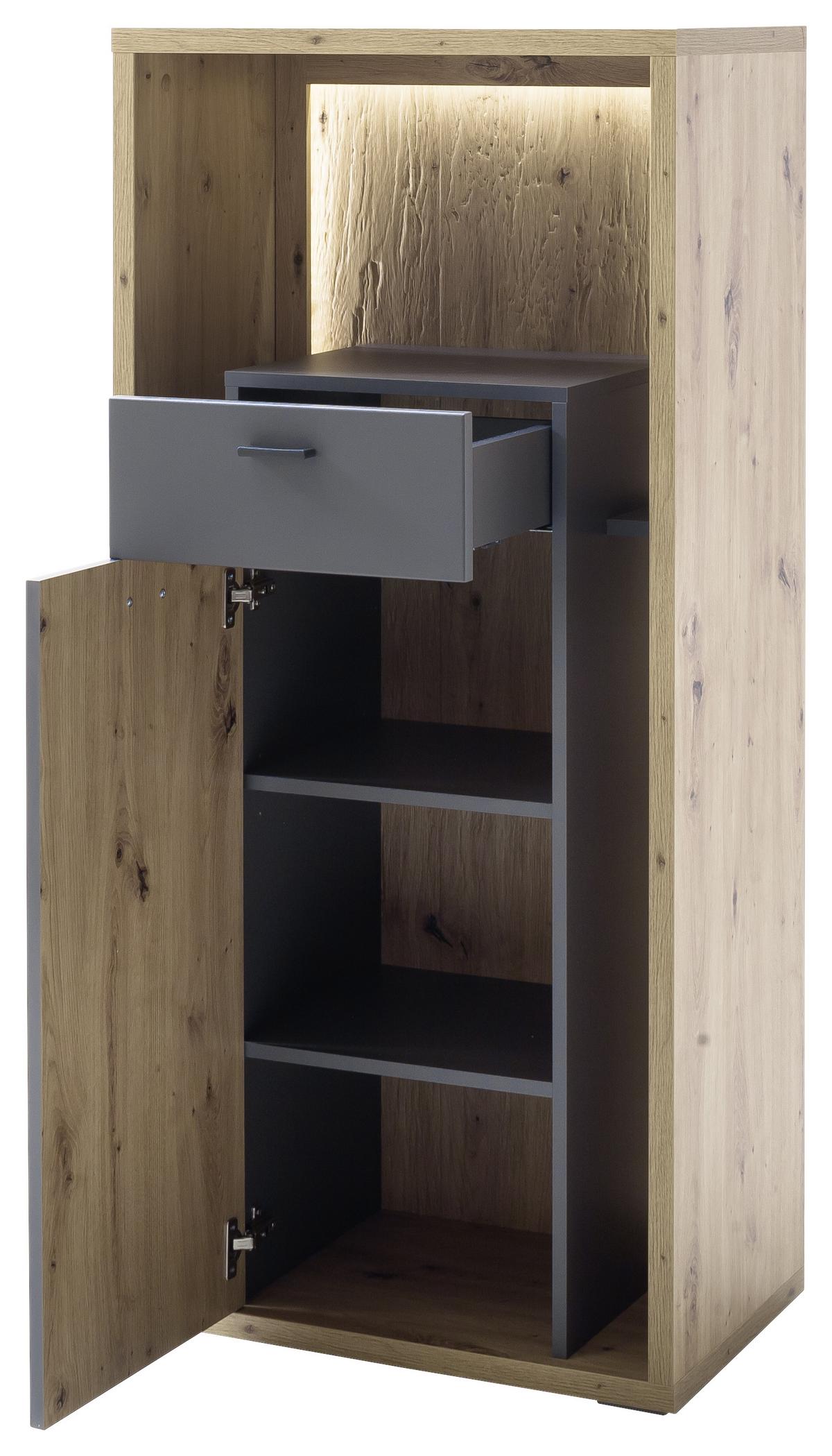 Highboard B: 66 cm Lizzano Grau/Eichefarben - Eichefarben/Grau, Design, Holzwerkstoff (66/141/40cm) - MID.YOU