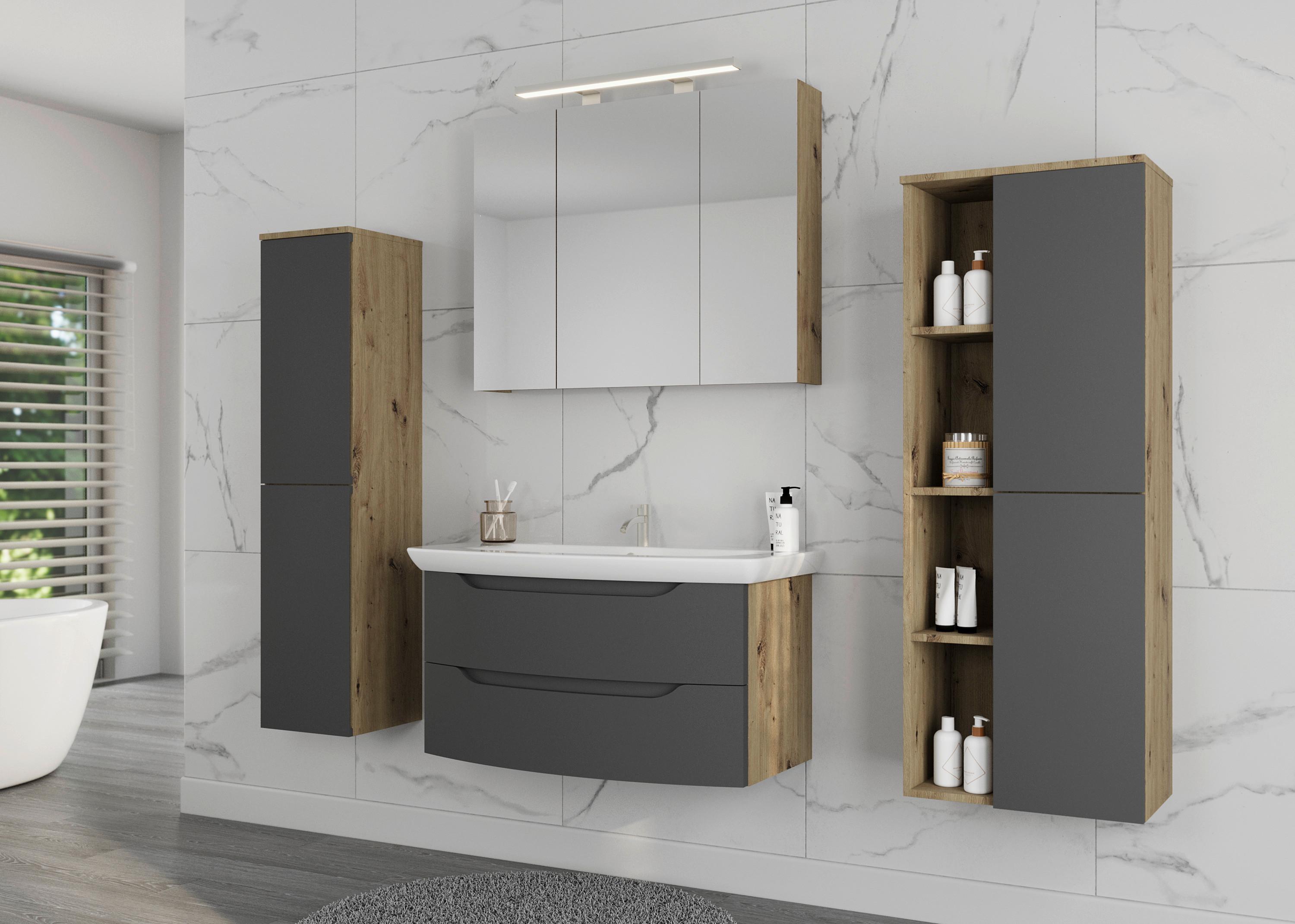 Midischrank C-Line Eichefarben/Anthrazit B: 30 cm - Eichefarben/Anthrazit, MODERN, Glas/Holzwerkstoff (30/132/32cm) - Stylife