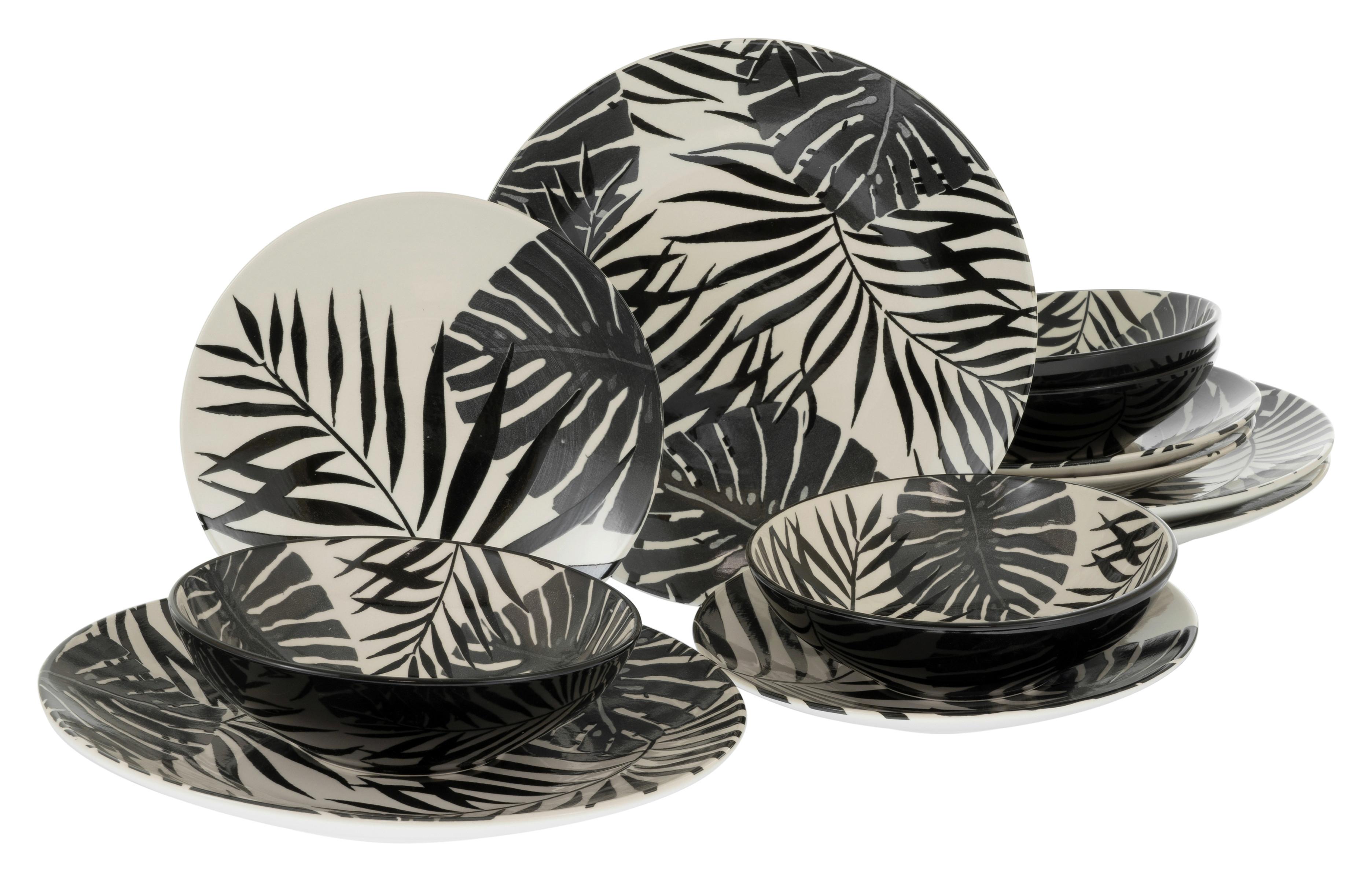 Kombiservice Keramik 4 Personen Geschirr Set - Schwarz/Weiß, Basics, Keramik - Creatable