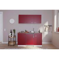 Miniküche Economy mit Geräten 150 cm Rot/ Nussbaum Dekor - Rot/Nussbaumfarben, Basics, Holzwerkstoff (150cm) - Respekta