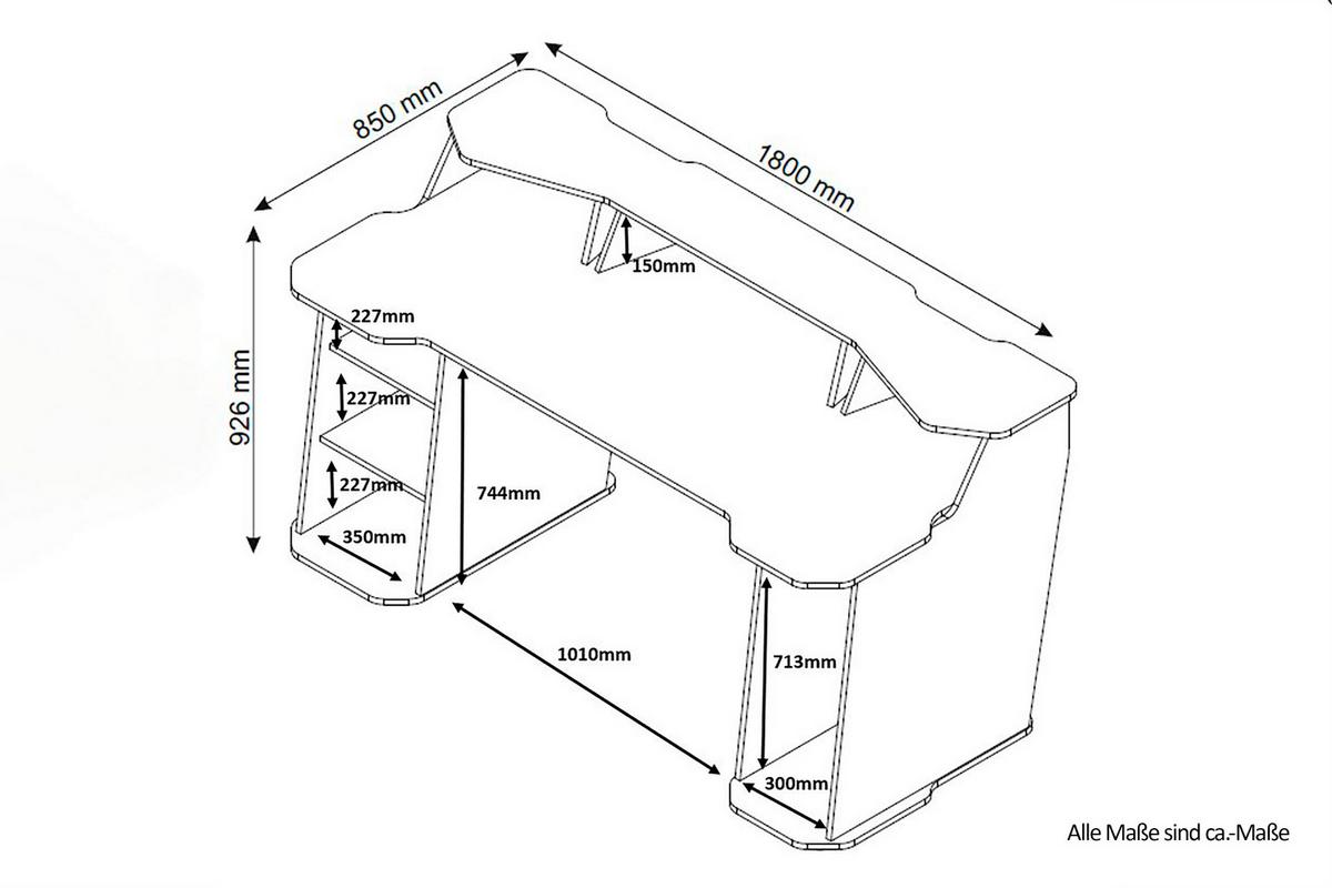 Gaming Tisch Matrix Anthrazit/weiß B: 85 Cm - Anthrazit/Weiß, LIFESTYLE, Holzwerkstoff (180/85/76cm) - MID.YOU