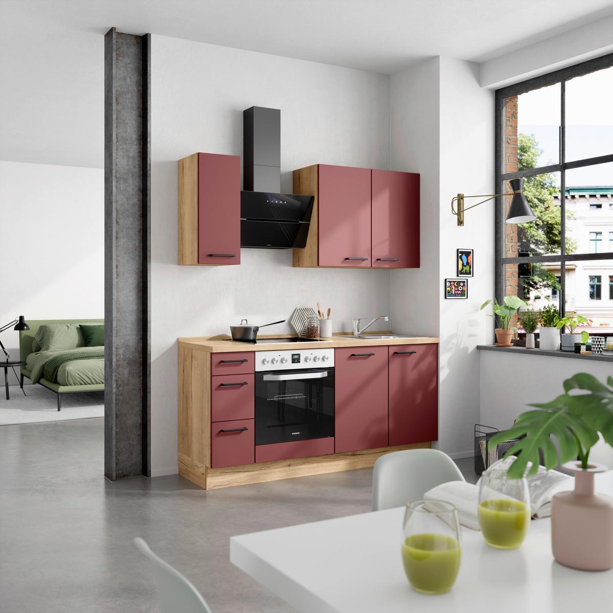 Küchenleerblock Easytouch High-Line, H1 Links - Eichefarben/Rot, MODERN, Holzwerkstoff (180cm) - Nobilia