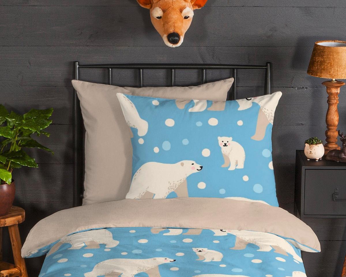 Bettwäsche Polar Bear Blau Sandfarben 140x200 cm - Sandfarben/Blau, Textil (140/200cm)