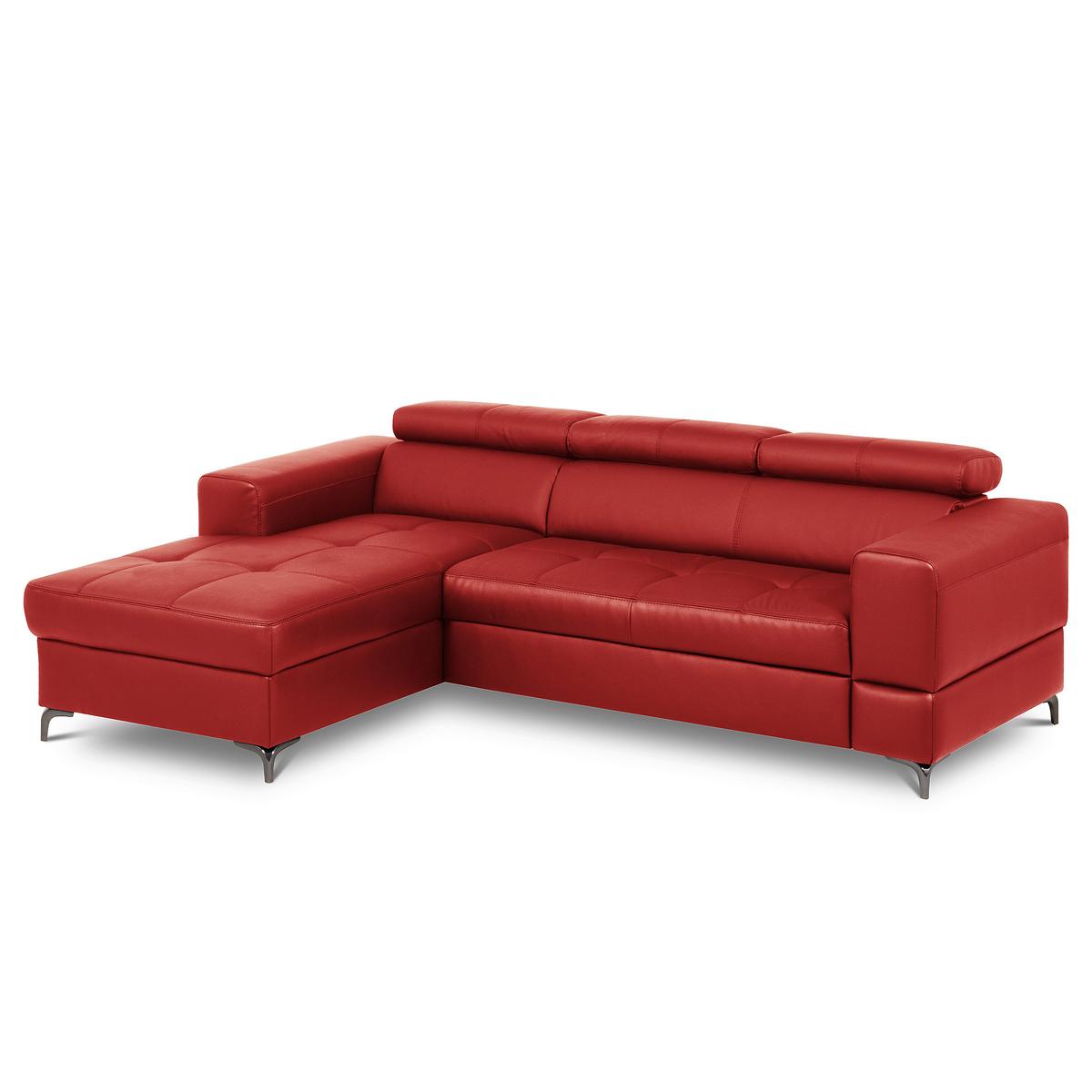 Ecksofa Torino Teilleder Rot 173x247 - Rot/Schwarz, Design, Leder/Textil (173/247cm) - Livetastic