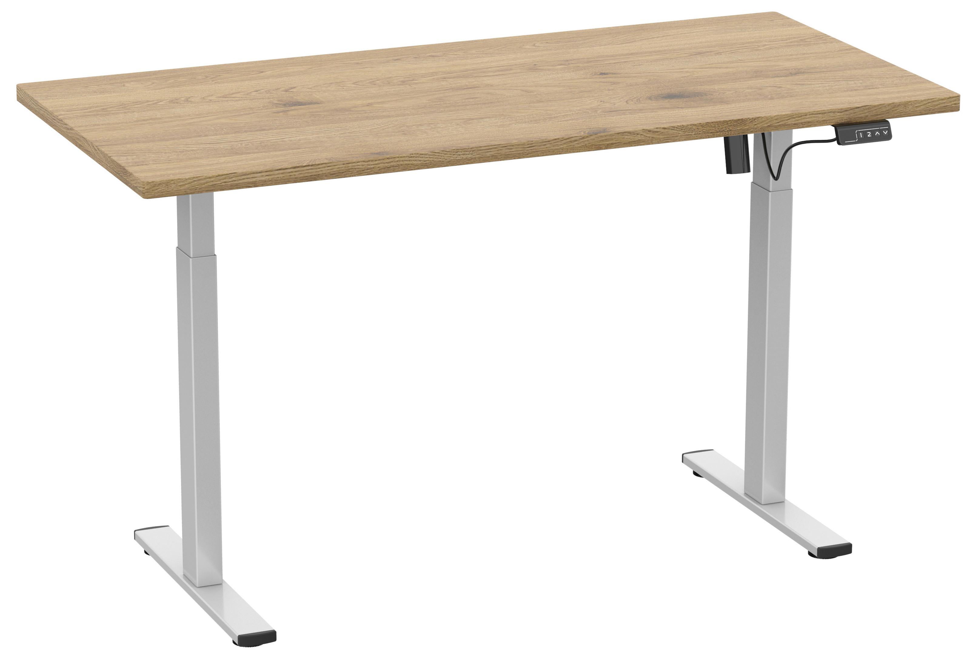 Schreibtisch E-lona Silberfarben/eiche D. B: 140cm - Honigeiche/Silberfarben, Design, Holzwerkstoff/Metall (140/71/80cm) - MID.YOU
