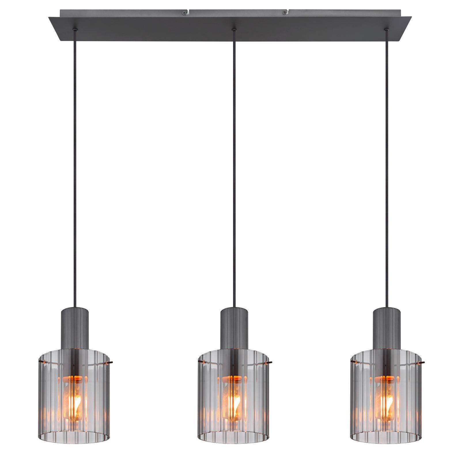 Hängeleuchte 15904-3h - Dunkelgrau, Design, Glas/Metall (98/18/120cm) - Globo