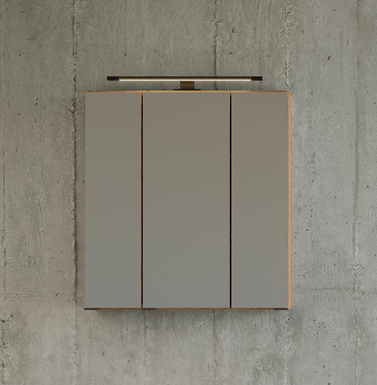 Spiegelschrank Manchester Led 3 Türen 60x64x20 cm - Eichefarben, MODERN, Glas/Holzwerkstoff (60/64/20cm) - Held