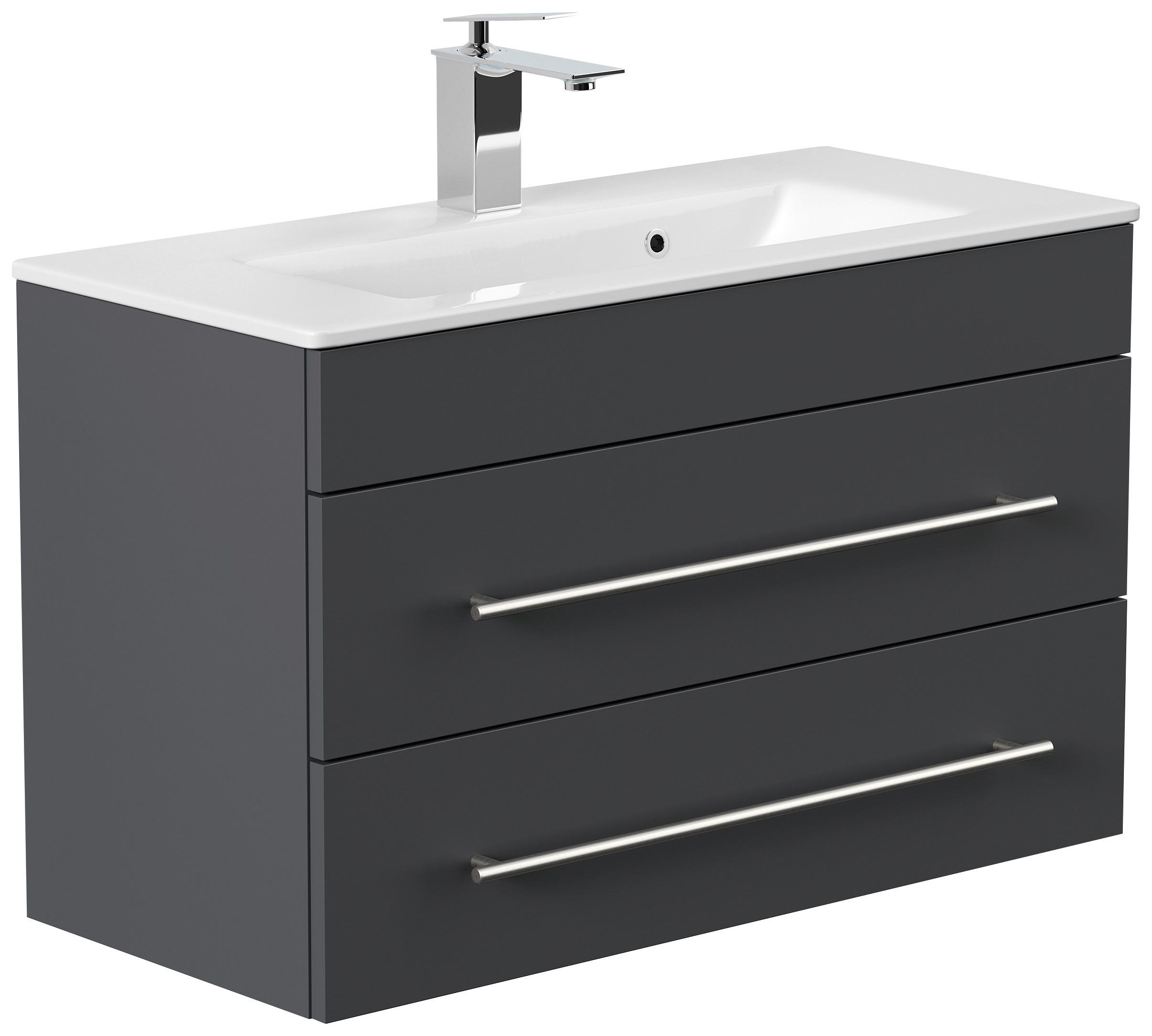 Badezimmer Portus Graphitfarben B: 80,4cm - Graphitfarben/Weiß, MODERN, Keramik/Holzwerkstoff (80,4cm) - MID.YOU