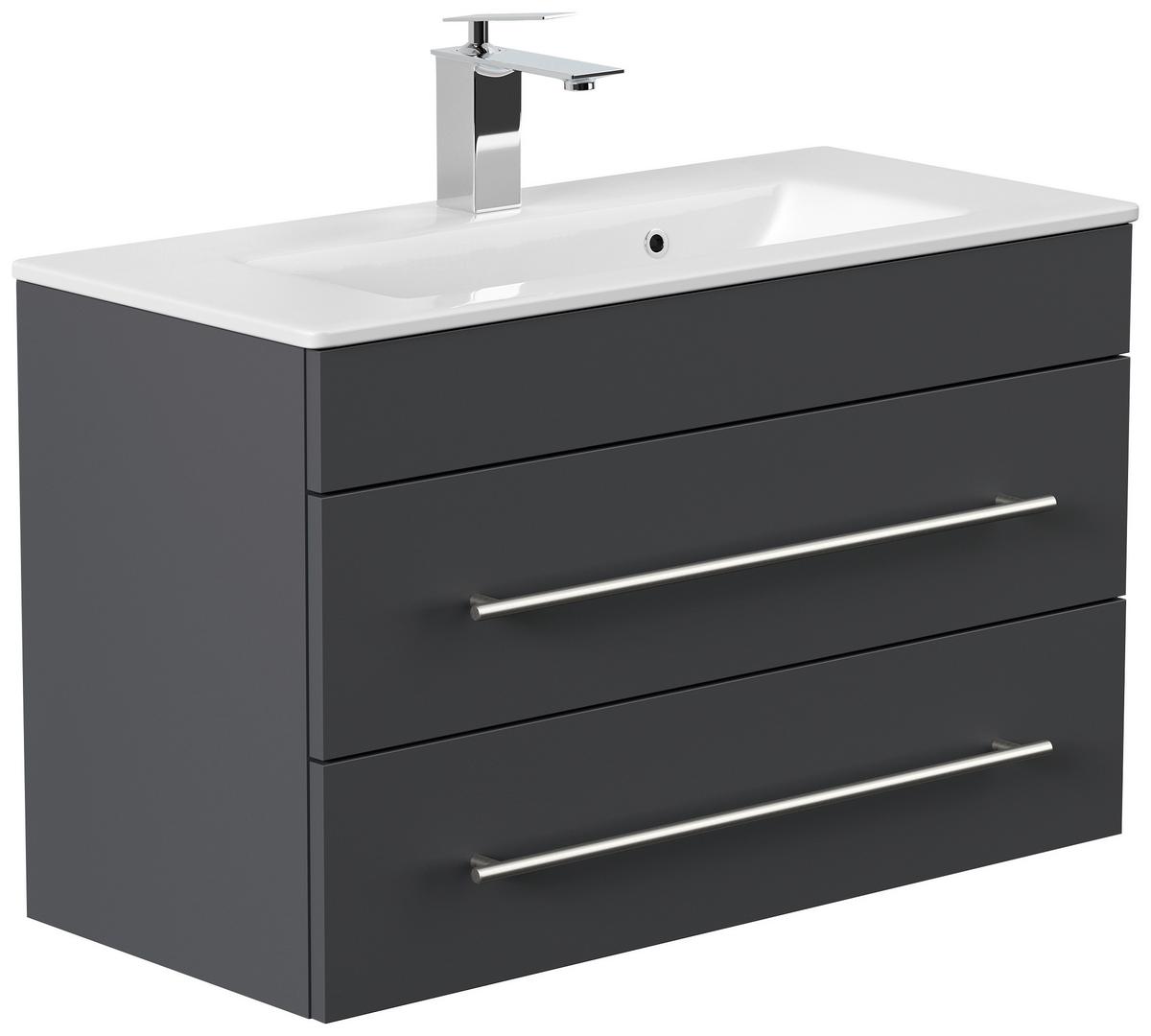 Badezimmer Portus Graphitfarben B: 80,4cm - Graphitfarben/Weiß, MODERN, Keramik/Holzwerkstoff (80,4cm) - MID.YOU