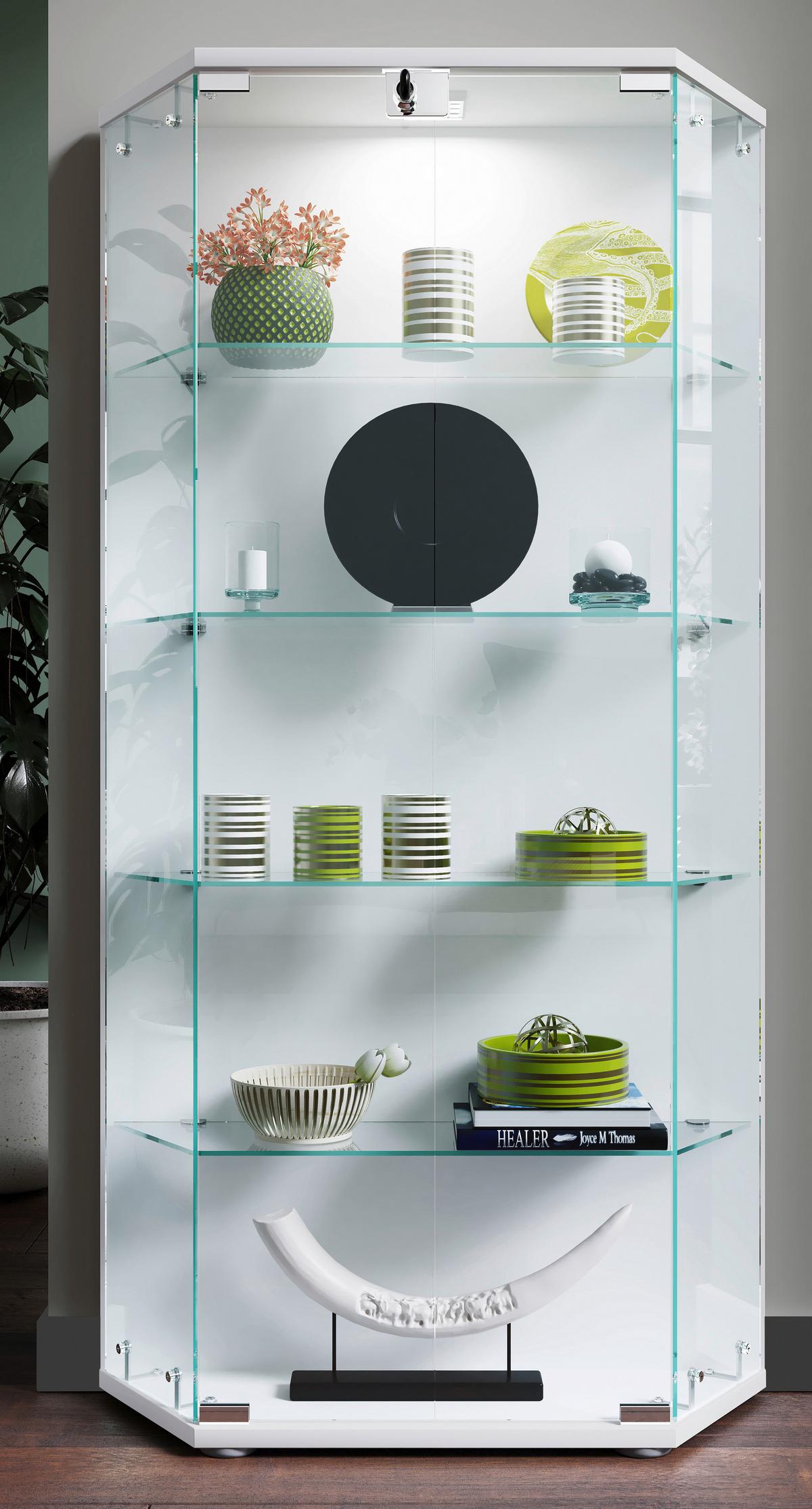 Vitrine Cenila Weiß B: 83 cm - Transparent/Schwarz, Design, Glas/Holzwerkstoff (83/114/17cm) - MID.YOU