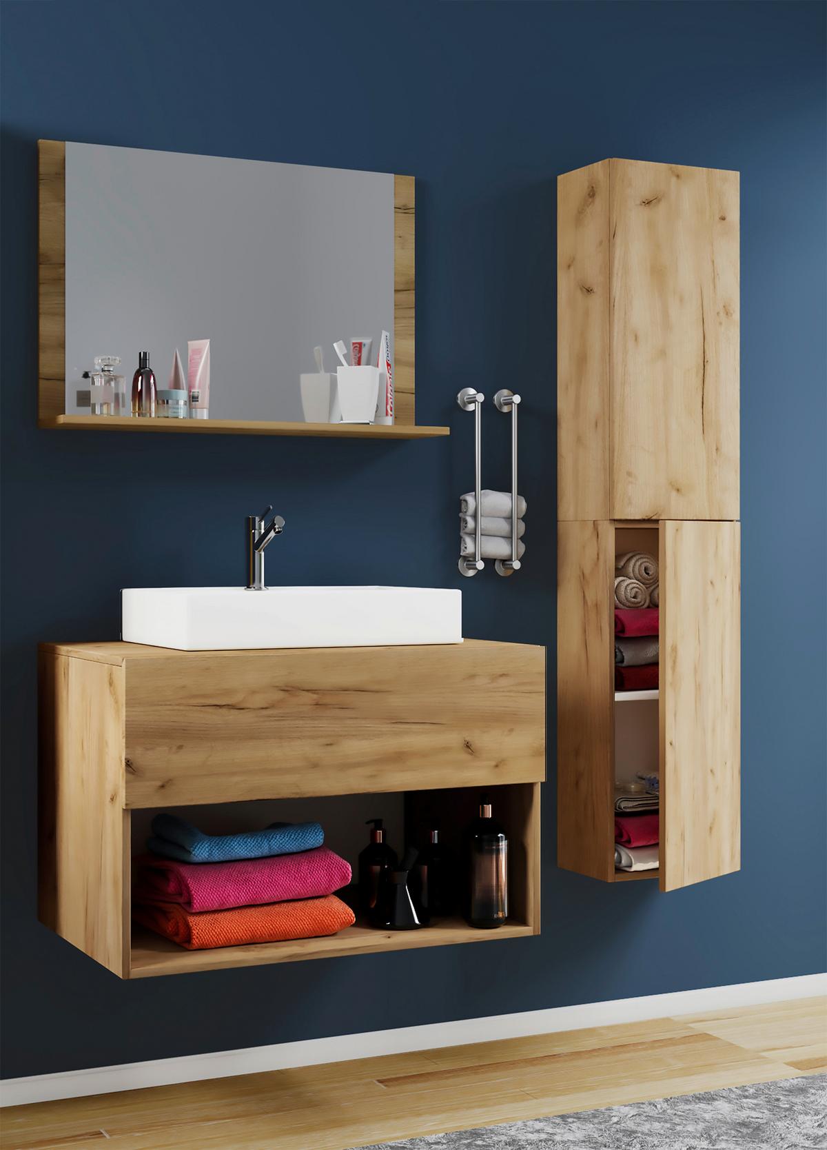 Badmöbel-set 4-tlg. Lendas 80 Cm Eiche Dekor - Honigeiche/Weiß, MODERN, Keramik/Holzwerkstoff (113/64,2/51,4cm) - MID.YOU