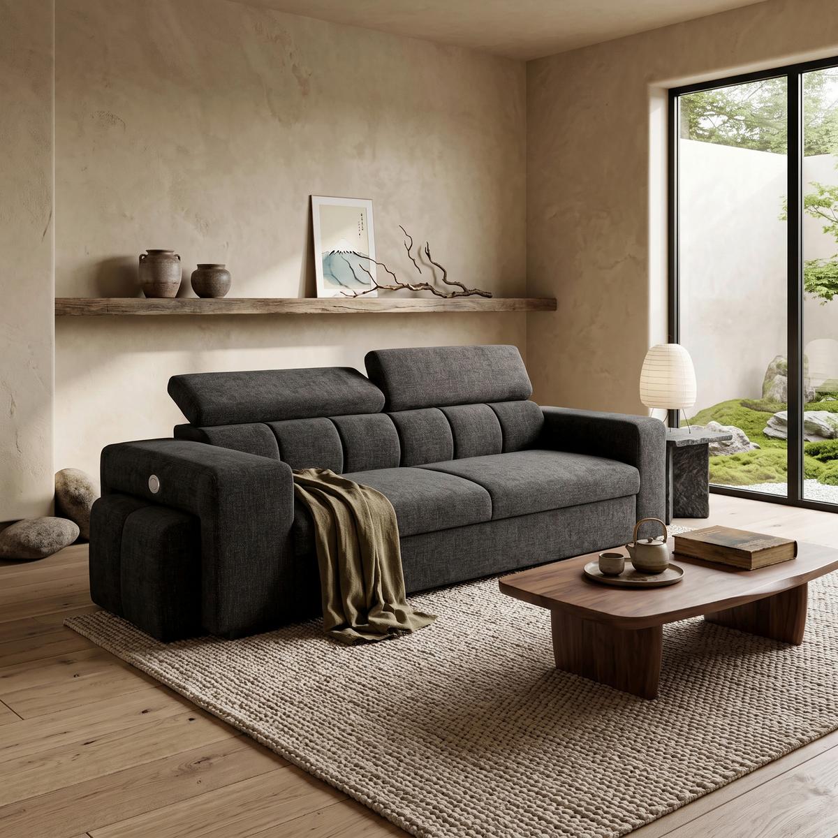 3-SitzerSofa m. Schlaffunktion Sirius S schwarz, B: 251cm - Schwarz, KONVENTIONELL, Holz/Holzwerkstoff (251/96/100cm)