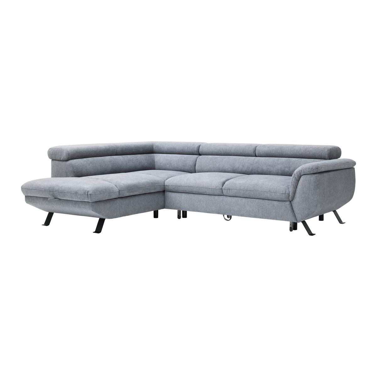 Sedacia súprava RAVEN, ľavá, s úložným priestorom a lôžkom - čierna/sivá, Modern, kov/textil (198/257cm) - Mömax