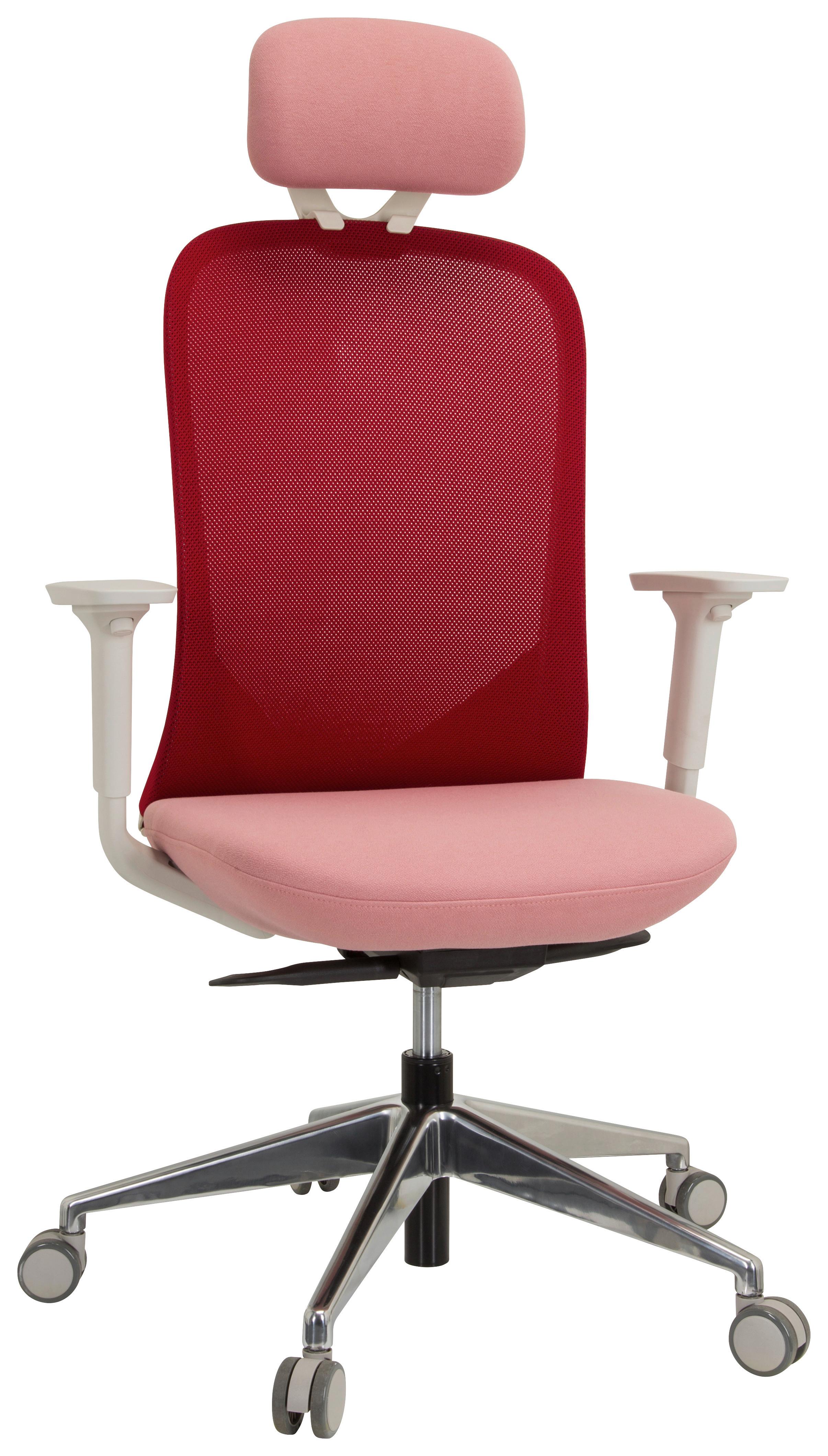 Drehstuhl Aveza Pro Armstützen Rosa/Weiß Bis 120kg - Alufarben/Rosa, MODERN, Kunststoff/Textil (68/130/60cm) - MID.YOU