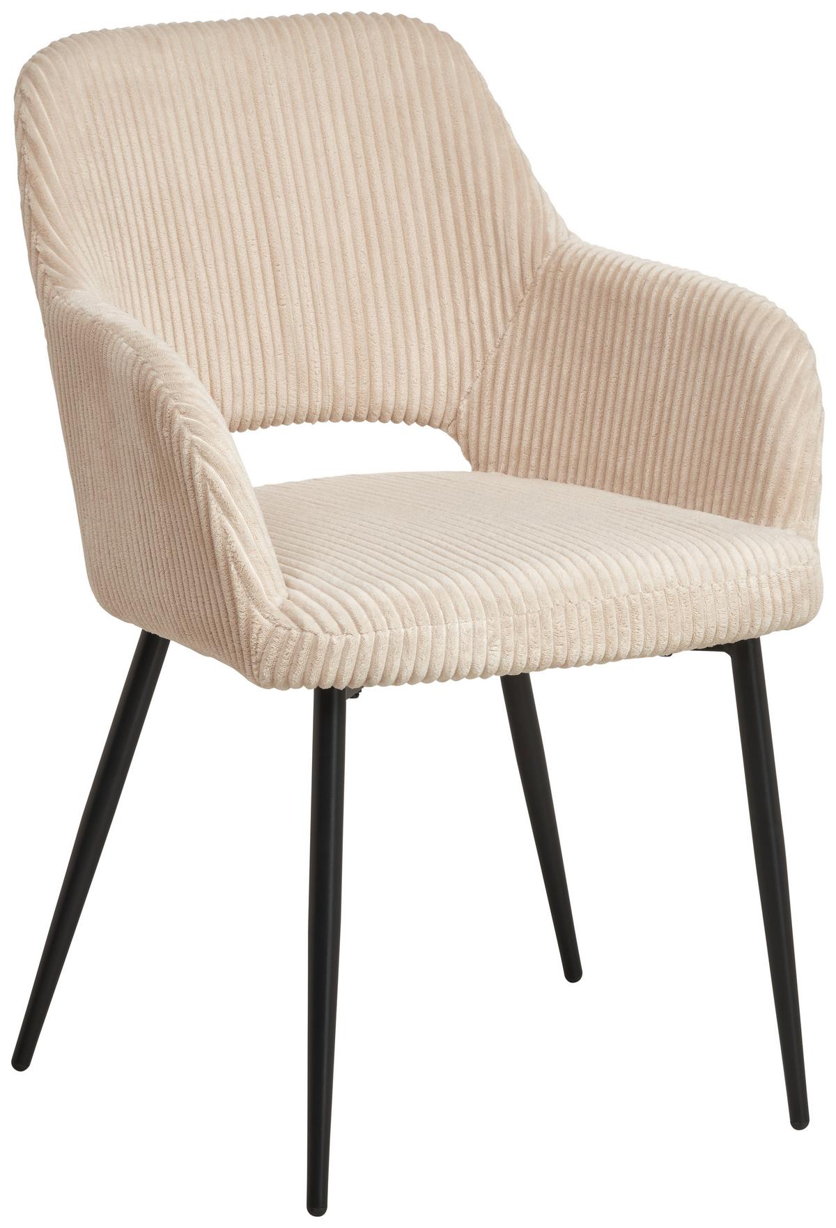 Armlehnstuhl Pina Cord Beige, B: 57 Cm - Taupe/Schwarz, KONVENTIONELL, Holz/Textil (57/83.5/63cm) - MID.YOU