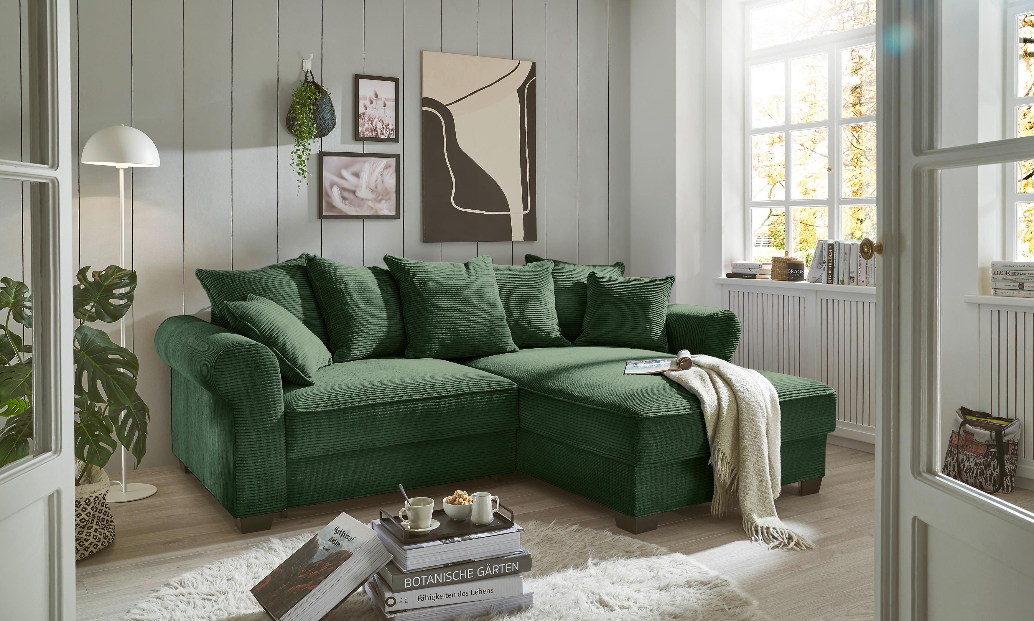 Ecksofa mit Bettkasten Maureen Dunkelgrün - Dunkelgrün/Schwarz, KONVENTIONELL, Textil (255/185cm) - MID.YOU