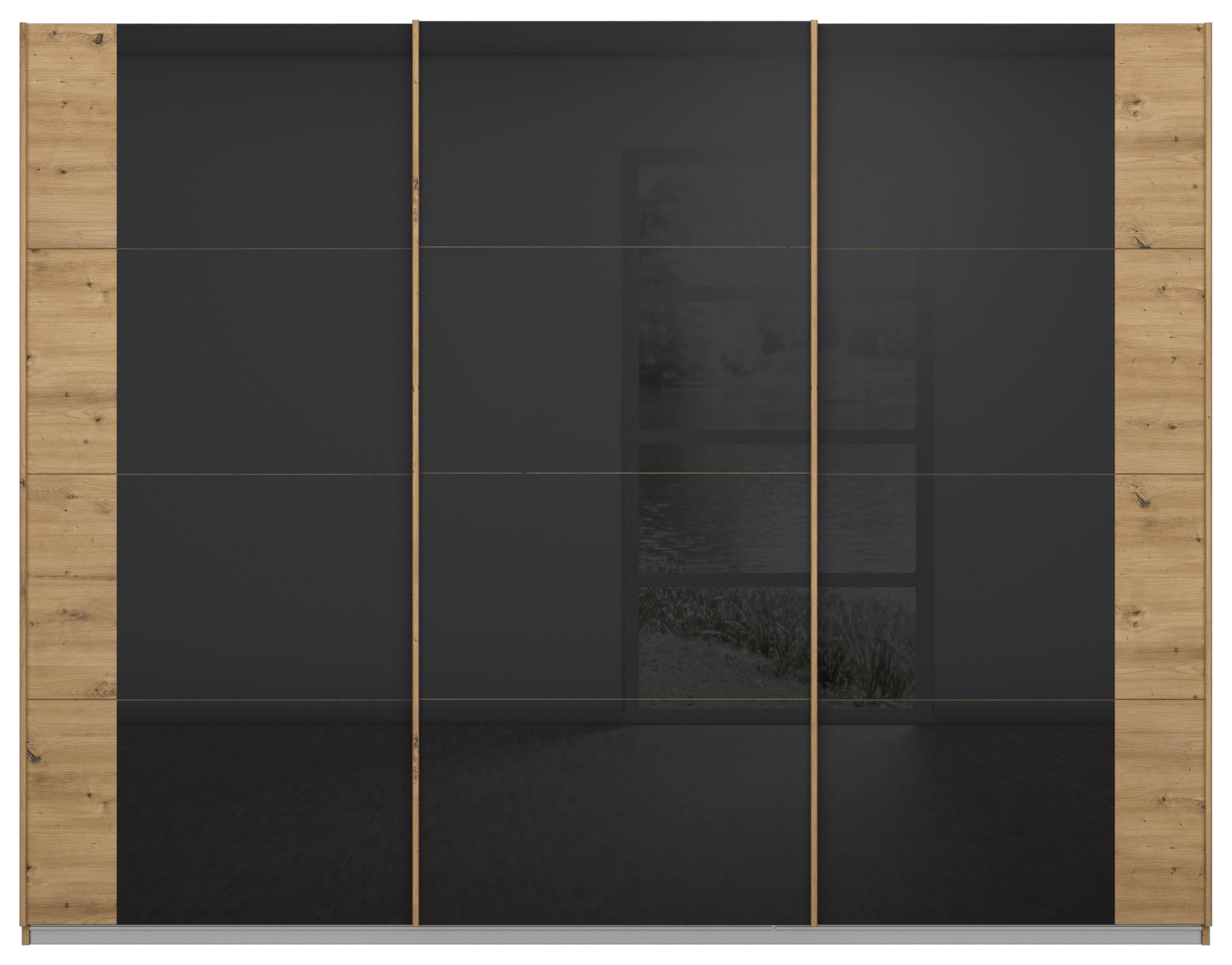 Schwebetürenschrank Artemis B: 271 cm Anthrazit/Eiche - Anthrazit/Eiche Artisan, MODERN, Glas/Holzwerkstoff (271/210/62cm) - Rauch Möbel