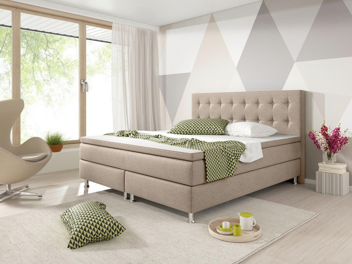 Boxspringbett Mit Topper 180x200 Köln - Silberfarben/Cappuccino, KONVENTIONELL, Textil (180/115/210cm) - MID.YOU