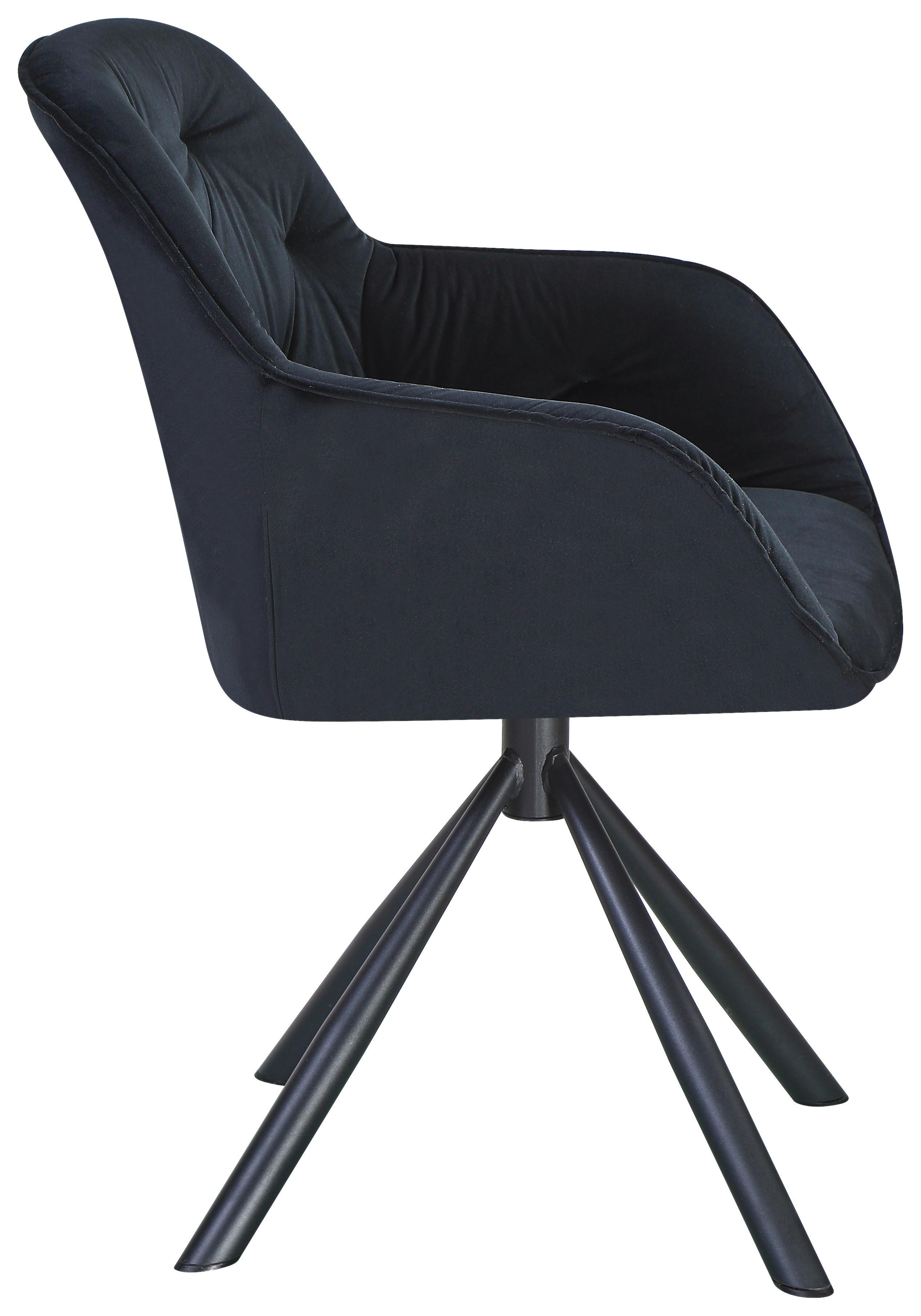 Armlehnstuhl Silvi Samt Schwaz 360° drehbar - Schwarz, KONVENTIONELL, Textil/Metall (62/85/62cm)