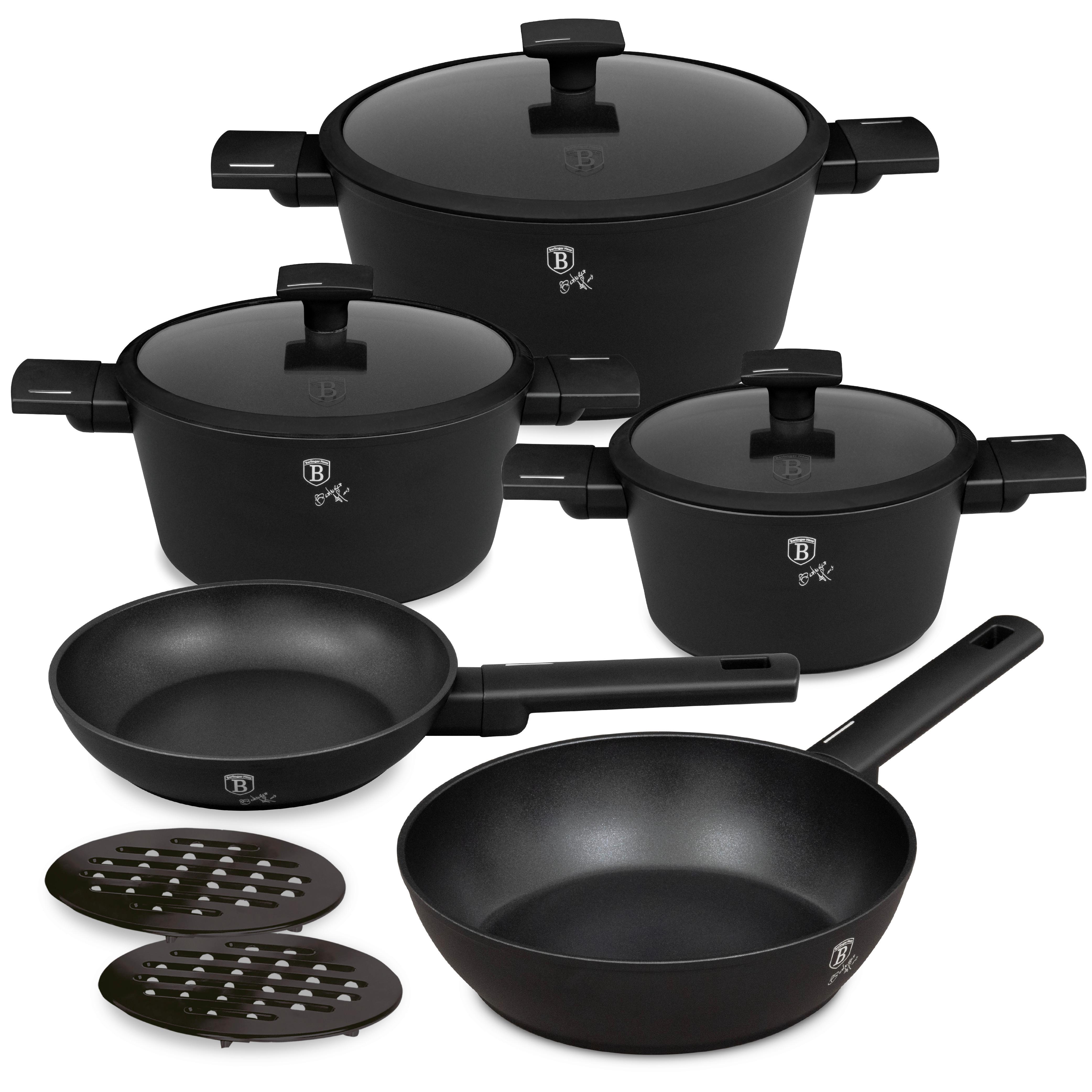 Kochtopfset 10--Teilig., Schwarz - Schwarz, Basics, Metall