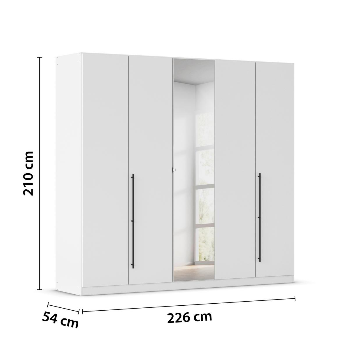 Kleiderschrank Safari mit Spiegel B: 226 cm - Weiß, KONVENTIONELL, Holzwerkstoff (226/210/54cm)