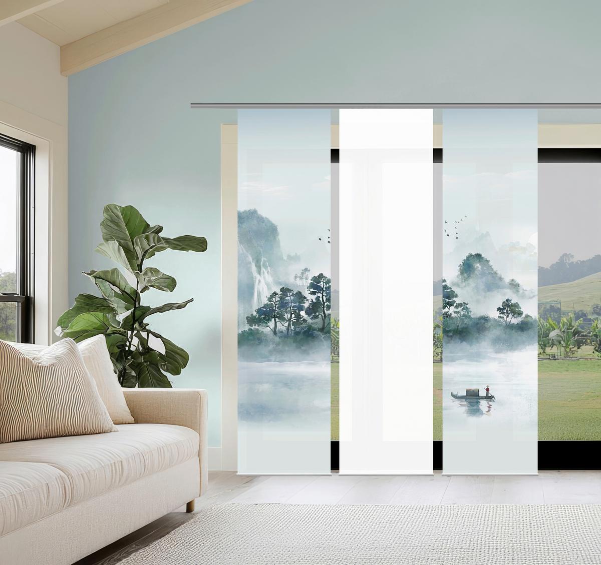 Flächenvorhang Vitnam 3er Set - Graublau/Grün, Design, Textil (60/245cm)