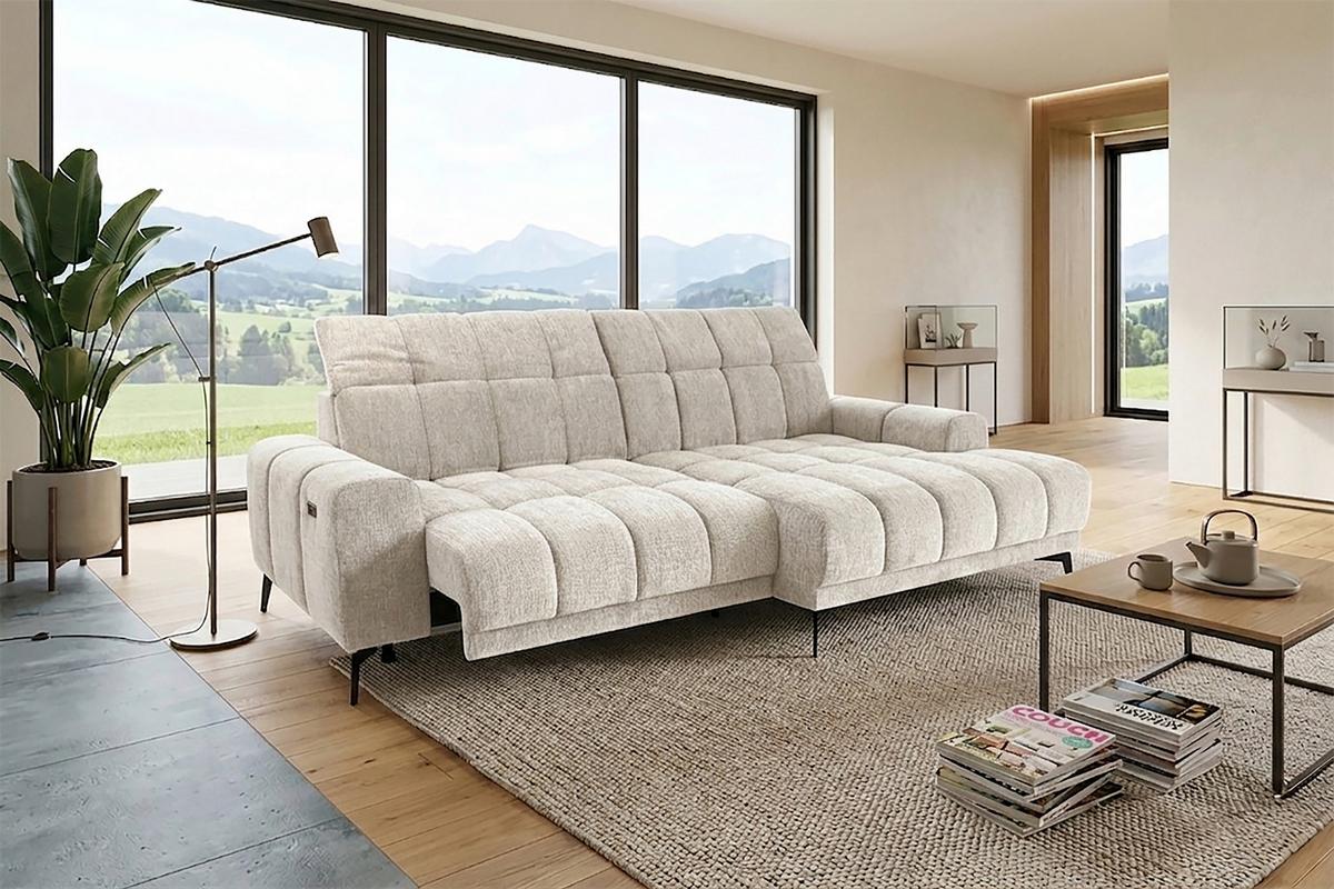 Rohová sedačka LAYA, pravá, krémová žinylka KANSAS - krémová/hořčicově žlutá, Moderní, textil (250/155cm) - Premium Living