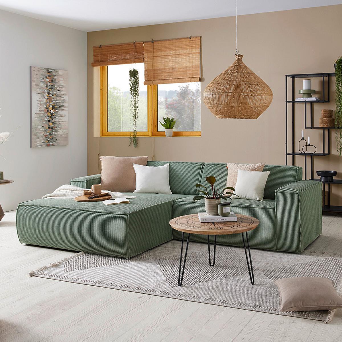 Rohová sedačka LOFT, ľavá, svetlozelený menčester - čierna/svetlozelená, Modern, textil/plast (172/75/265cm) - Mömax