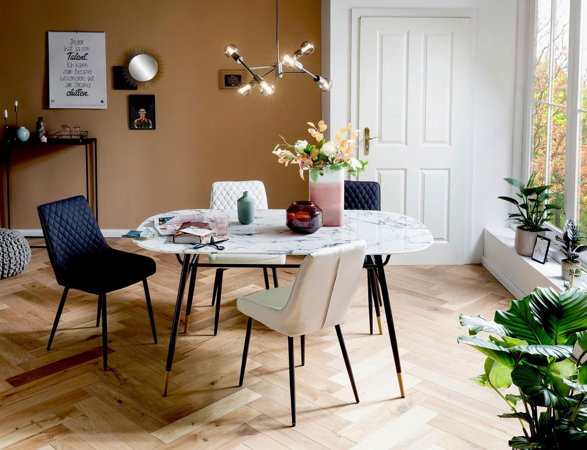 Stuhl-set Beige, B: 52 Cm - Beige/Schwarz, Design, Textil/Metall (52/86/56cm) - Livetastic