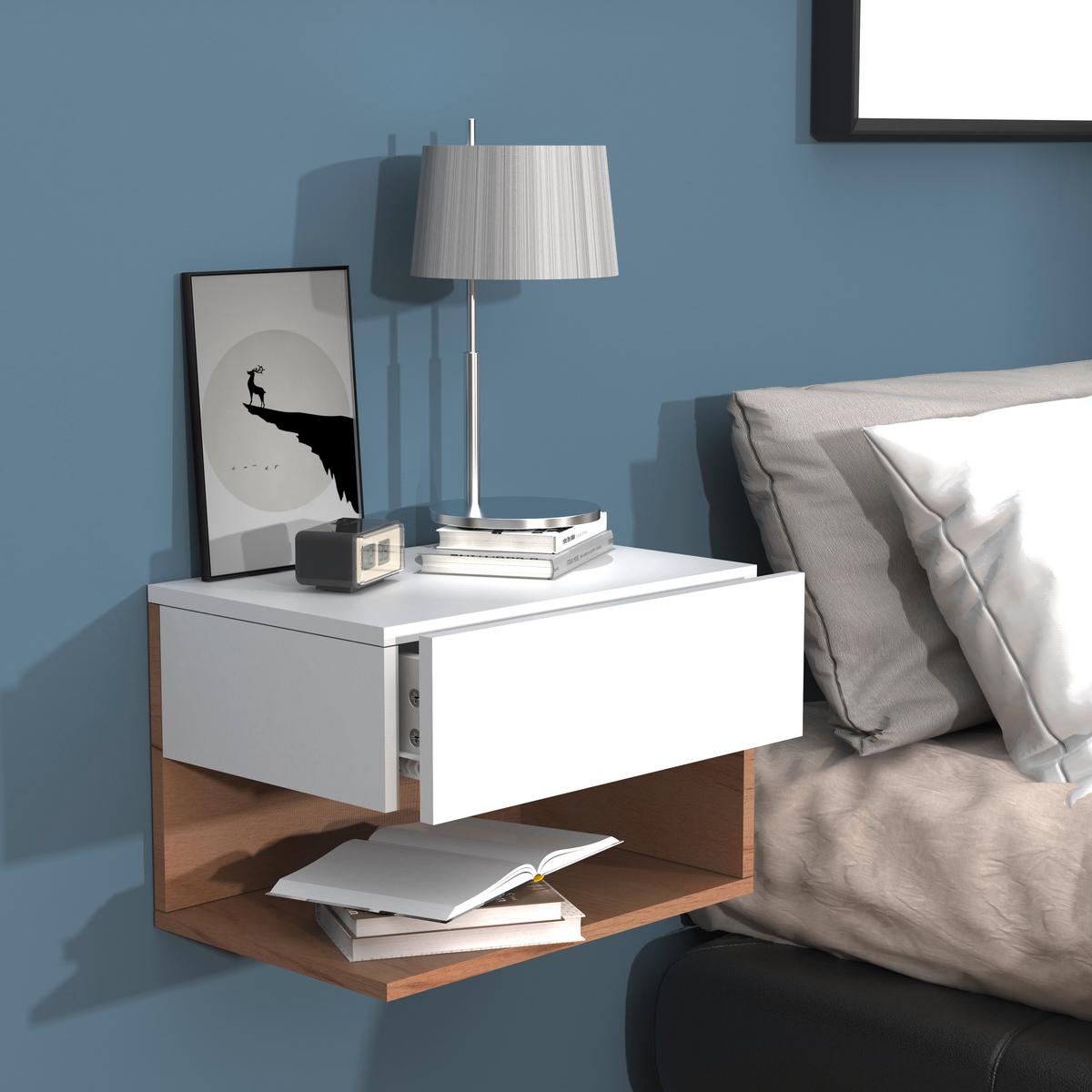 Nachtkästchen USAl XL B: 45 cm Weiß/Eiche Dekor - Eichefarben/Weiß, MODERN, Holzwerkstoff (45/30/32cm) - MID.YOU