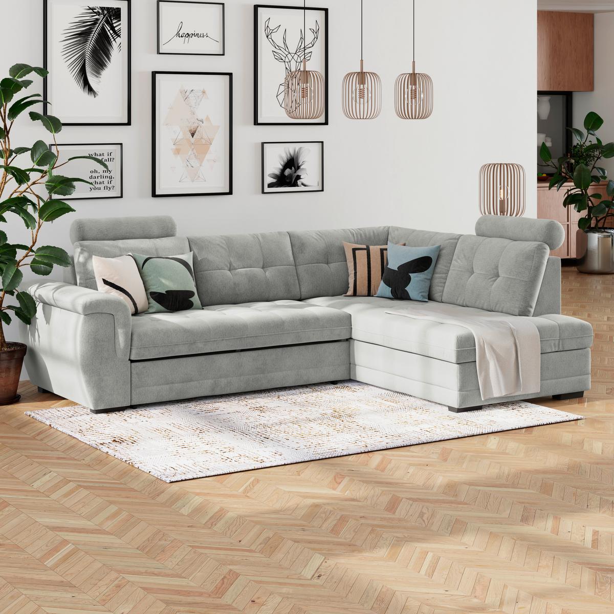 Ecksofa mit Schlaffunktion Falco new Grau 183x251 cm - Schwarz/Grau, KONVENTIONELL, Textil (183/251cm) - Ondega