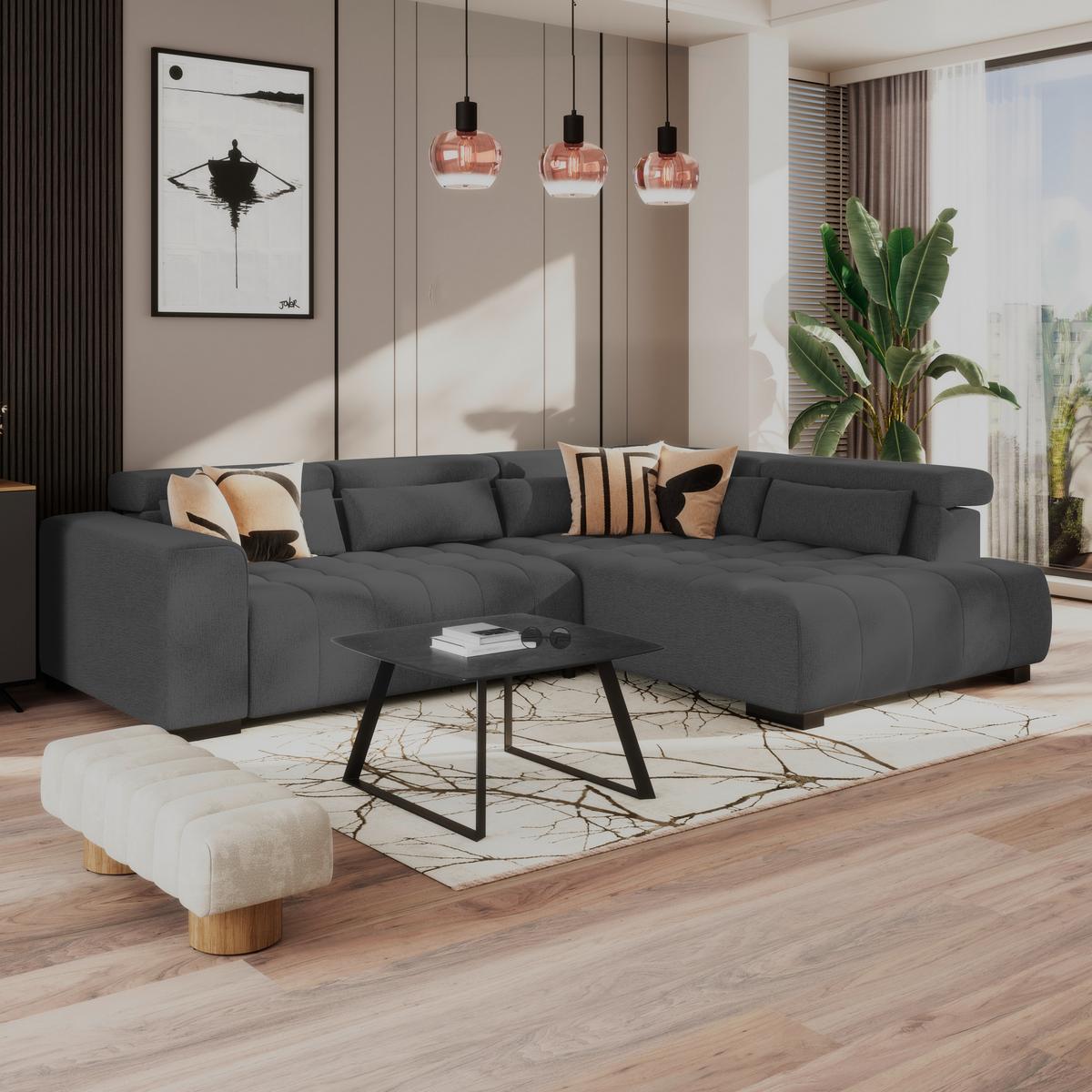 Ecksofa Matera Schwarz/Weiß S: 311x226cm - Schwarz/Graphitfarben, Trend, Textil (311/226cm)