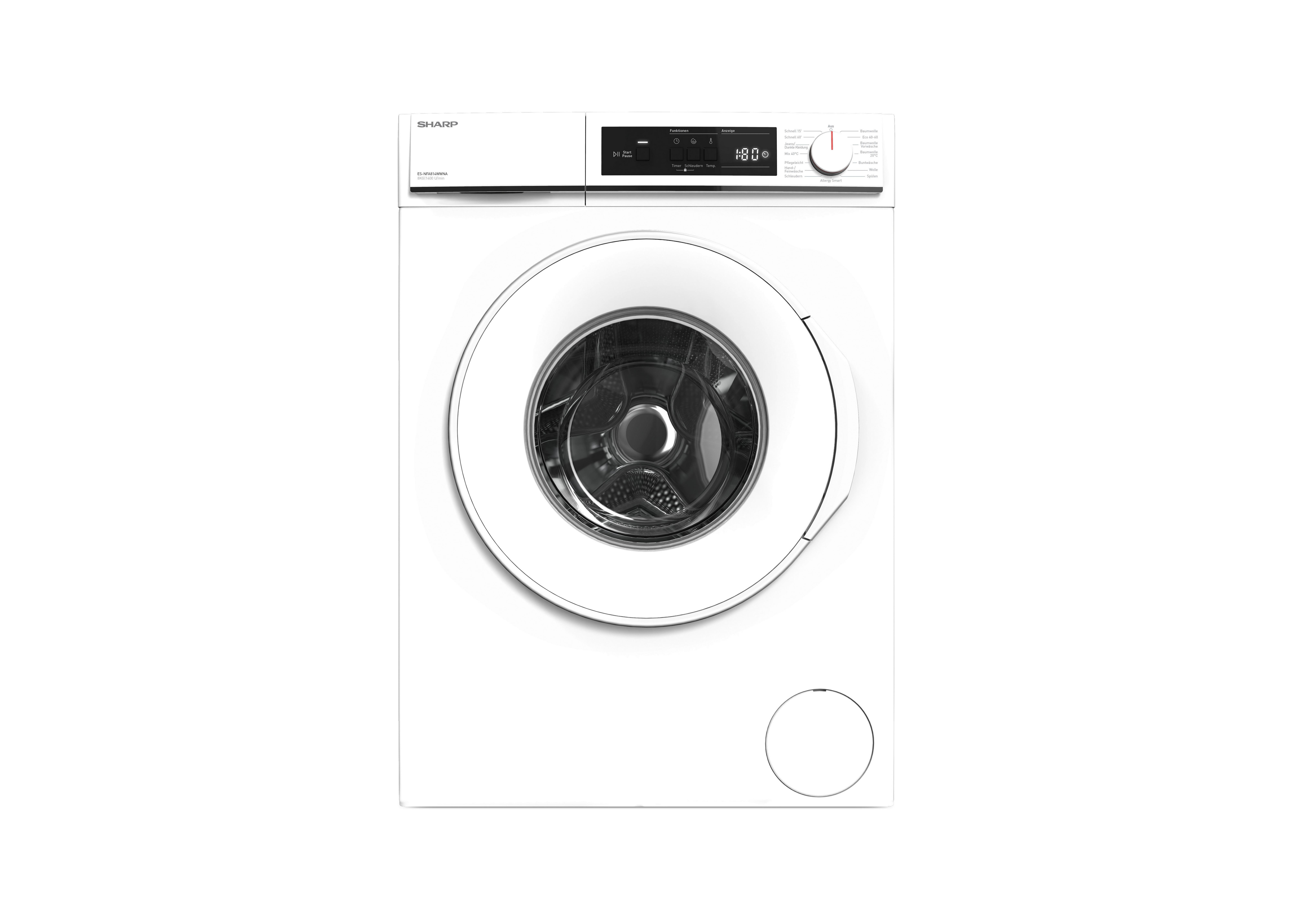 Waschmaschine Sharp Es-Nfa814wwna-De Weiss - Weiß, Basics, Kunststoff (59,7/84,5/52,7cm) - Sharp