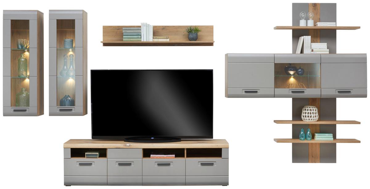 Tv-element Auris B: 190 Cm Basalt/eiche Dekor - Grau, MODERN, Holzwerkstoff (190/49,5/49,6cm) - Luca Bessoni